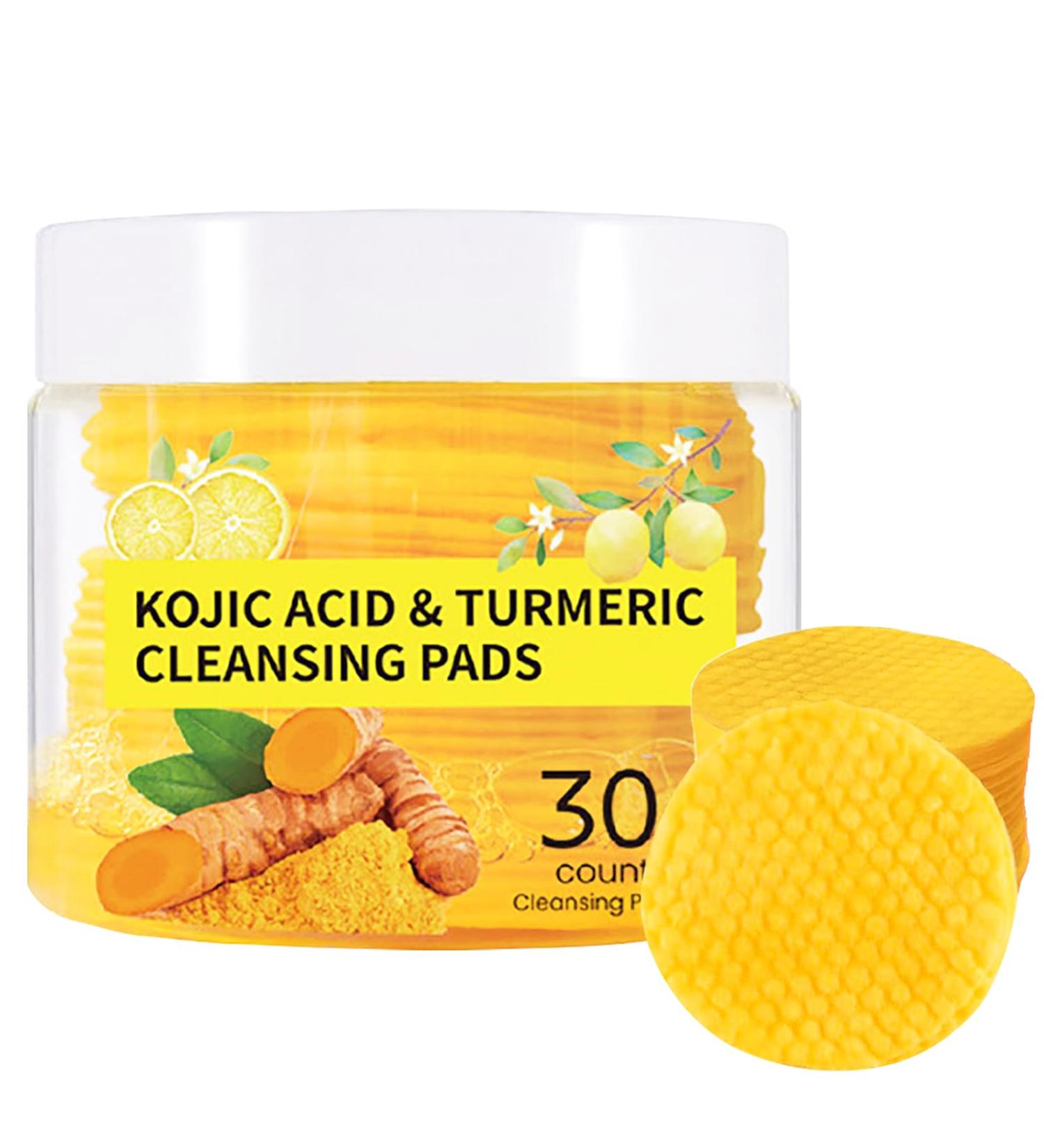 Kojic Acid & Turmeric Pads - Tumeric Kojic Acid Cleansing Pads - Exfoliating Pads for Face & Body - Face Pads for Skincare - Face Exfoliator Pad for Even Skin Tone Pore Cleansing - 30 Pads - Buy Online on GoSupps.com