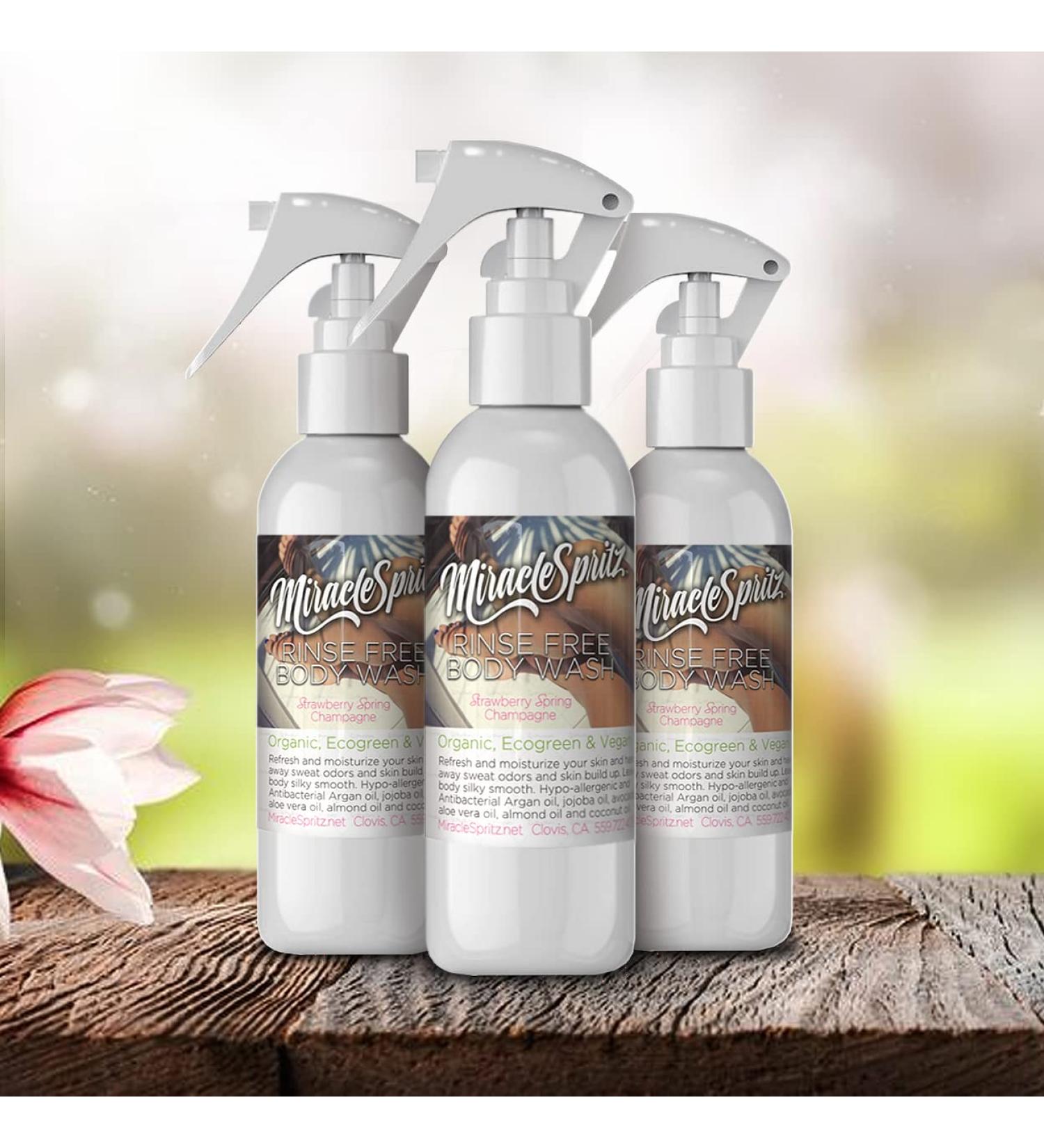 Miracle Spritz Moisturizing Beauty Body Spray Luxury Skin Care with Sweat & Odor Control pH Balance Strawberry Spring Champagne Perfume 4oz Spray Bottle 3pcs