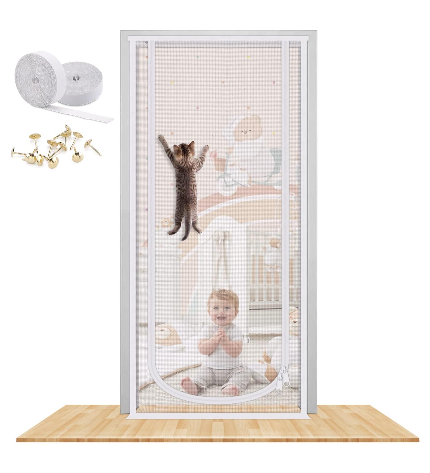 35.5X82 Reinforced Cat Screen Door - Heavy Duty Pets Proof with Bilateral Zipper for Home, Bedroom, Living Room, Kitchen Patio - Prevent Dogs & Cats from Escaping - Buy Online on GoSupps.com