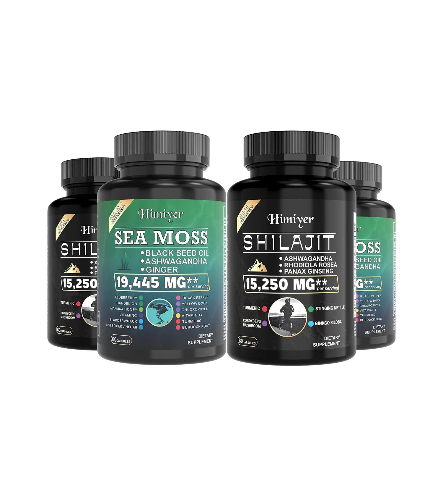 Himiyer 2pcs Ultimate Wellness Bundle - Boost Energy Immunity & Brain Function with 7000mg Sea Moss 4000mg Black Seed Oil 2000mg Ashwagandha 9000mg Ginger & Shilajit Vegan-Friendly Supplement - Buy Online on GoSupps.com