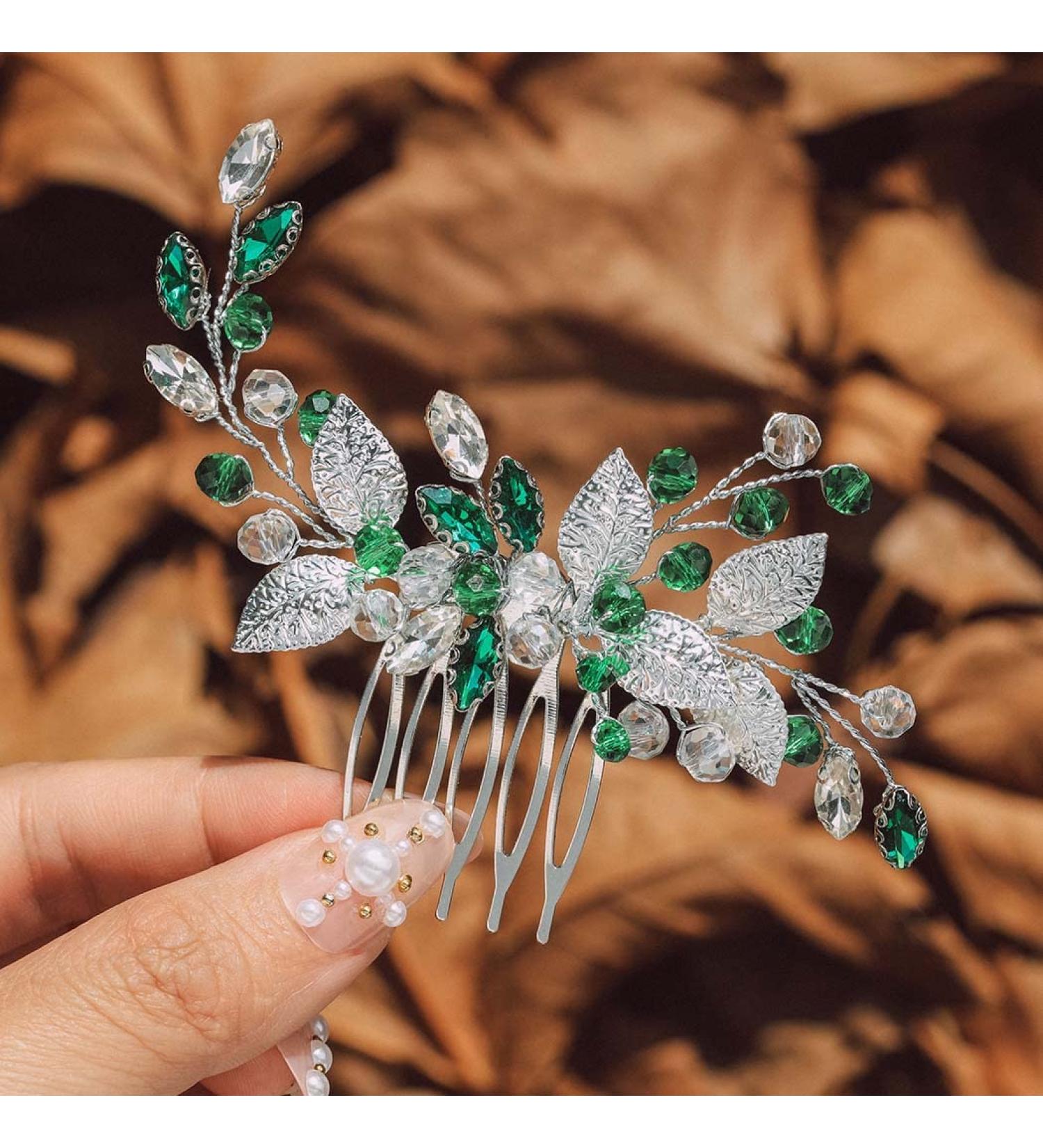 IYOU Green Bridal Hair Combs | Crystal Wedding & Prom Accessories for Women - Buy Online on GoSupps.com