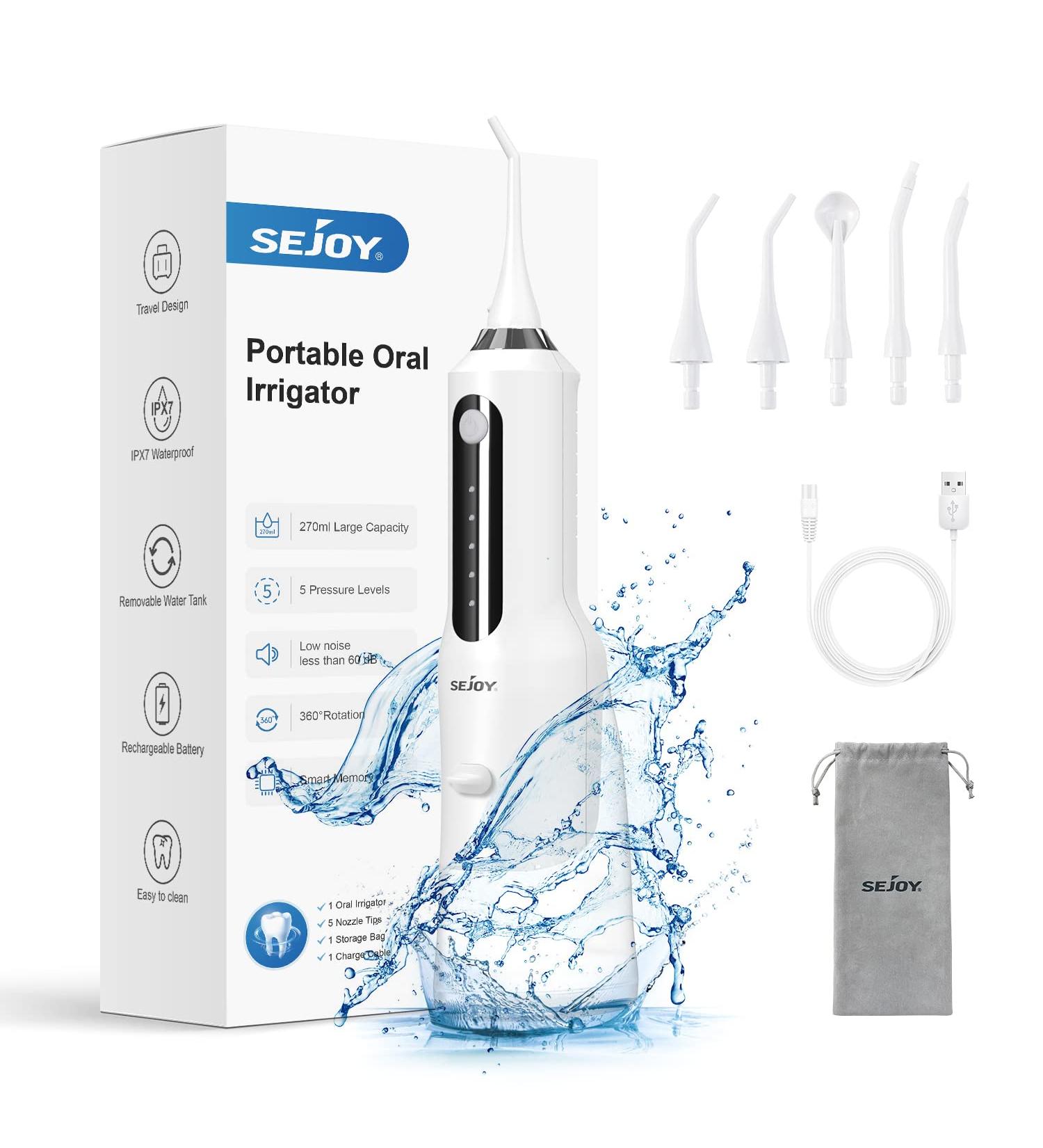 Portable Cordless Water Flosser - 270ML IPX7 Waterproof, 5 Cleaning Modes, 5 Jet Tips - for Home, Travel, Office - White - Buy Online on GoSupps.com