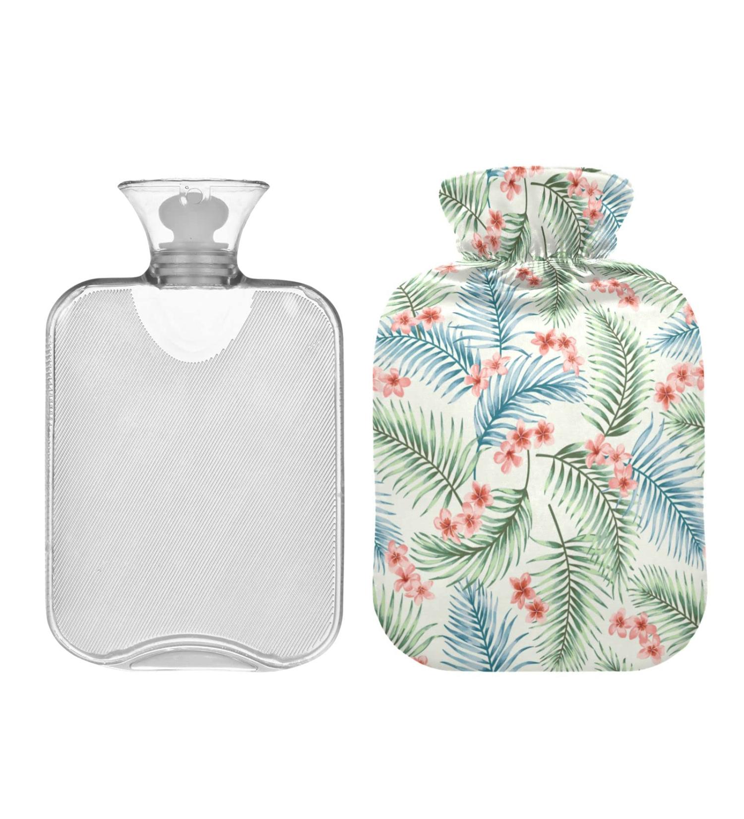 Hot Water Bottle 2L with Tropical Leaves Cover - Pain Relief & Hand Feet Warmer for Winter - Buy Online on GoSupps.com