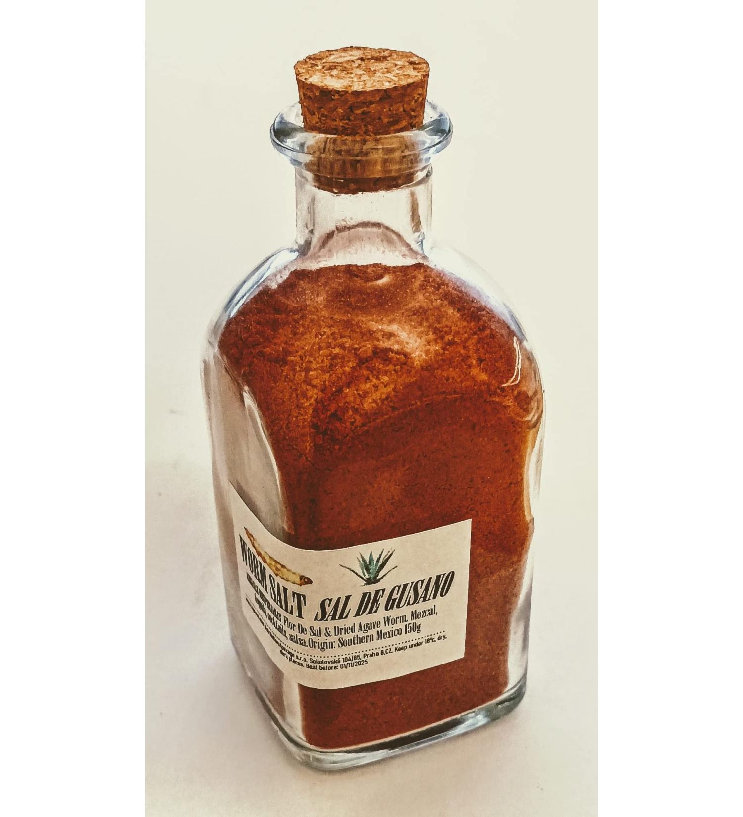 Elegant and stylized glass bottle with salt worm for mezcal from Mexico - Buy Online on GoSupps.com