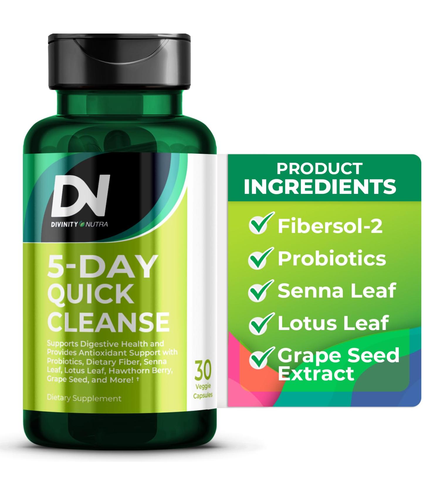 5 Day Colon Cleanse Dietary Fiber & Probiotics Gut Digestive Support Fast Detox for Women & Men with Senna Leaf Fibersol-2 Hawthorn Berry Inulin 1 billion CFU Probiotics 30 Capsules - Buy Online on GoSupps.com