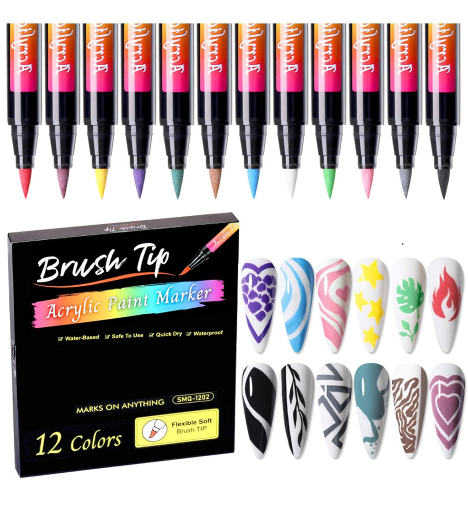 RoseFlower 12 Color 3D Nail Art Pens Set Acrylic Paint Pens Nail Art Painting Pen Nail Art Graffiti Pen Quick-drying Waterproof Nail Point Graffiti Dotting Pen for Nail DIY Dot Line Flower Pattern#2 - Buy Online on GoSupps.com