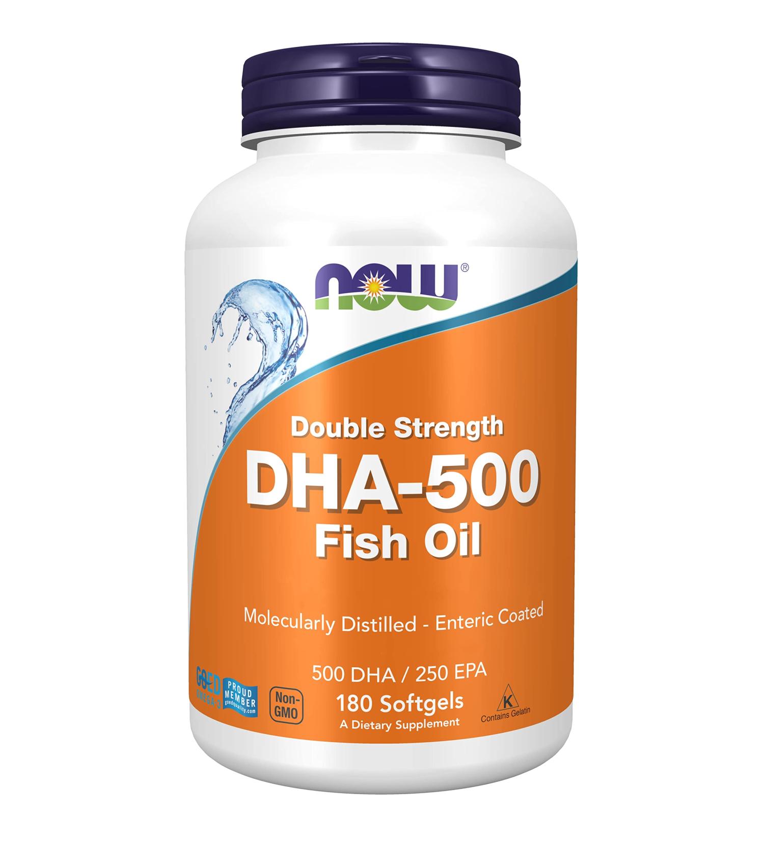 Now Foods DHA-500 Fish Oil Soft Capsules - 180 Gluten-Free Double Starch EPA & Vitamin E | Non-GMO Lab Tested - Buy Online on GoSupps.com