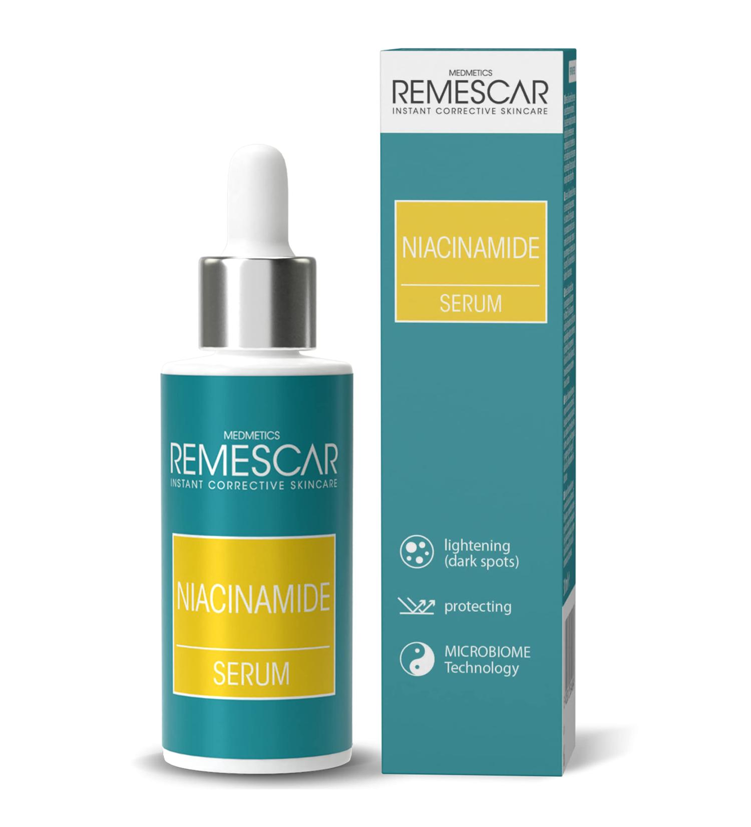 Remescar Niacinamide Serum 30ml - 10% Niacinamide Facial Serum for an Even Complexion - Reduces Pigment Stains Tightens Pores Strengthens Skin Barrier - Lightening Dark Spots - Buy Online on GoSupps.com