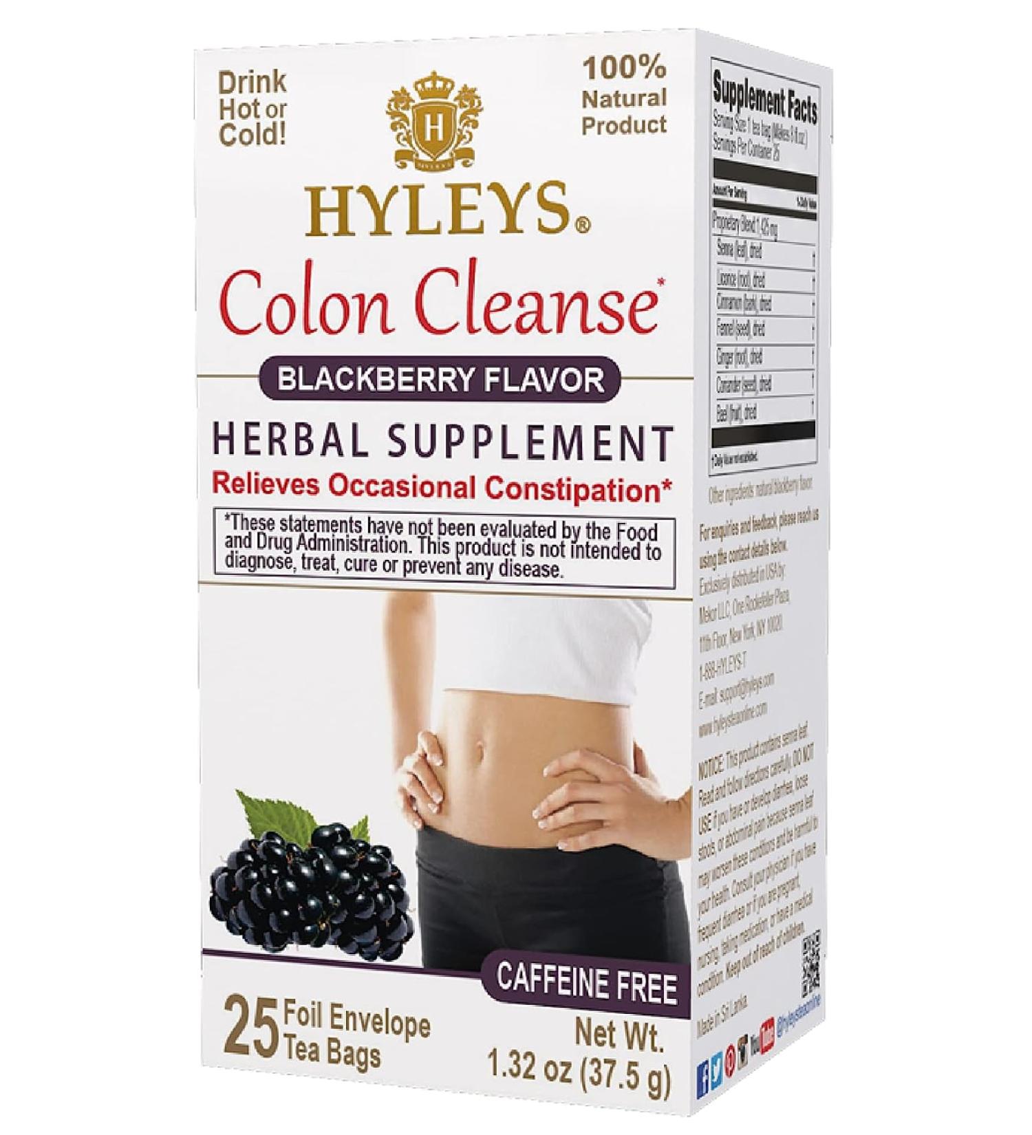 Hyleys Tea Colon Cleanse - Blackberry Flavor, 25 Tea Bags (1.32 oz) | Detox & Digestive Health - Buy Online on GoSupps.com