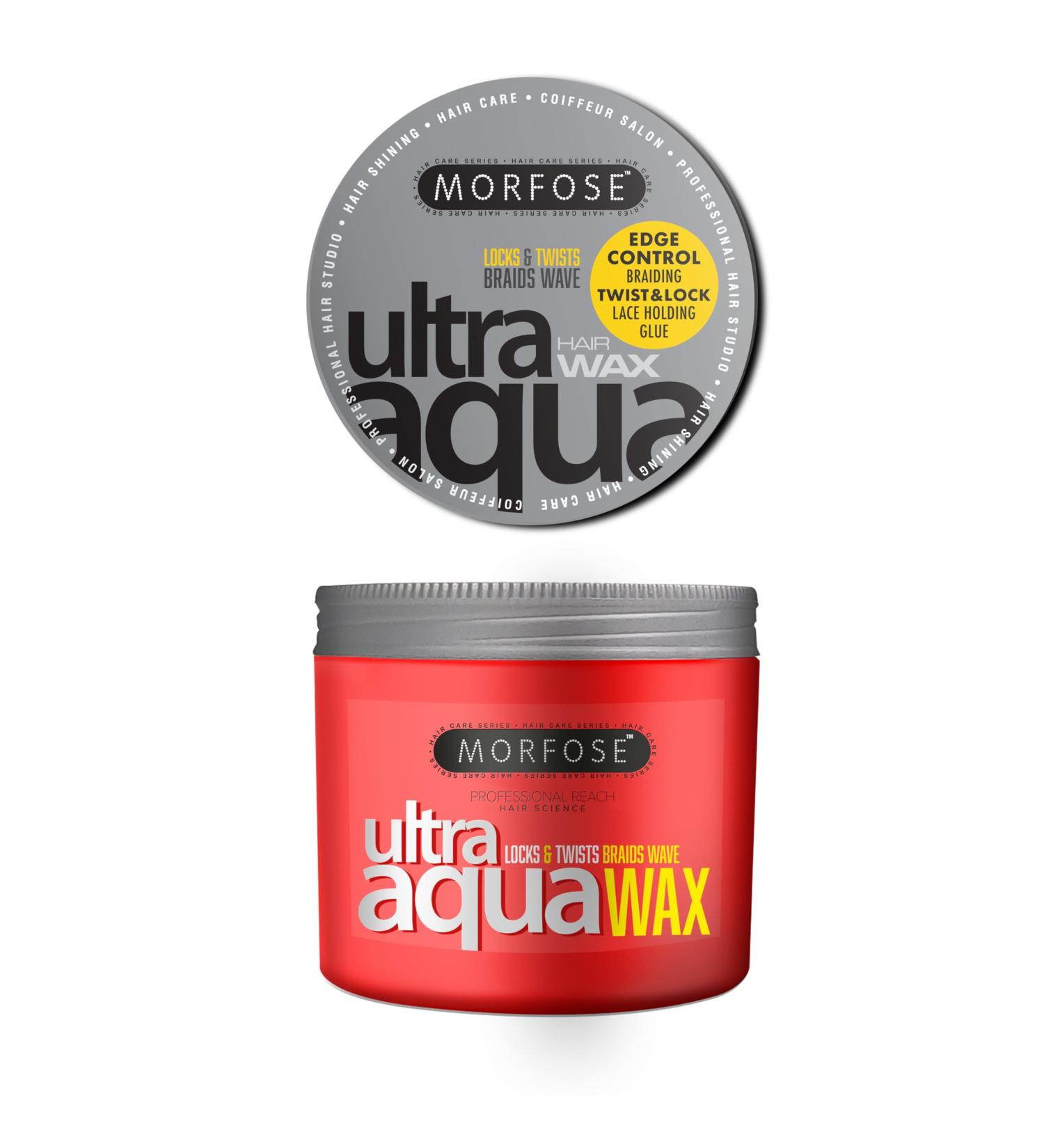 Morfose Ultra Aqua Wax 500 ml strong hold with shine and moisture for wavy braids curls edge control long lasting hold unisex use