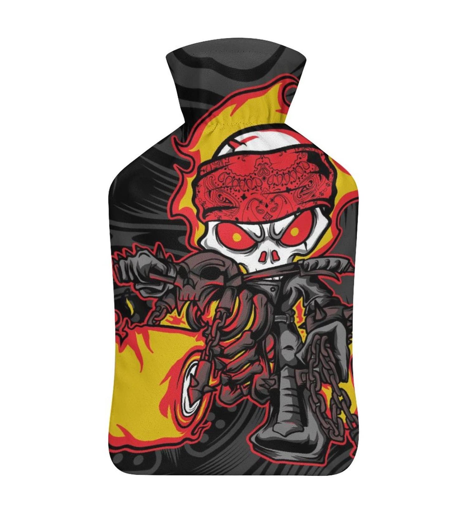 Skull Motorcycle Hot Water Bottle with Plush Cover | Hand Warmer for Adults & Kids | 26.5x15.3cm - Perfect for Cozy Warmth Worldwide - Buy Online on GoSupps.com