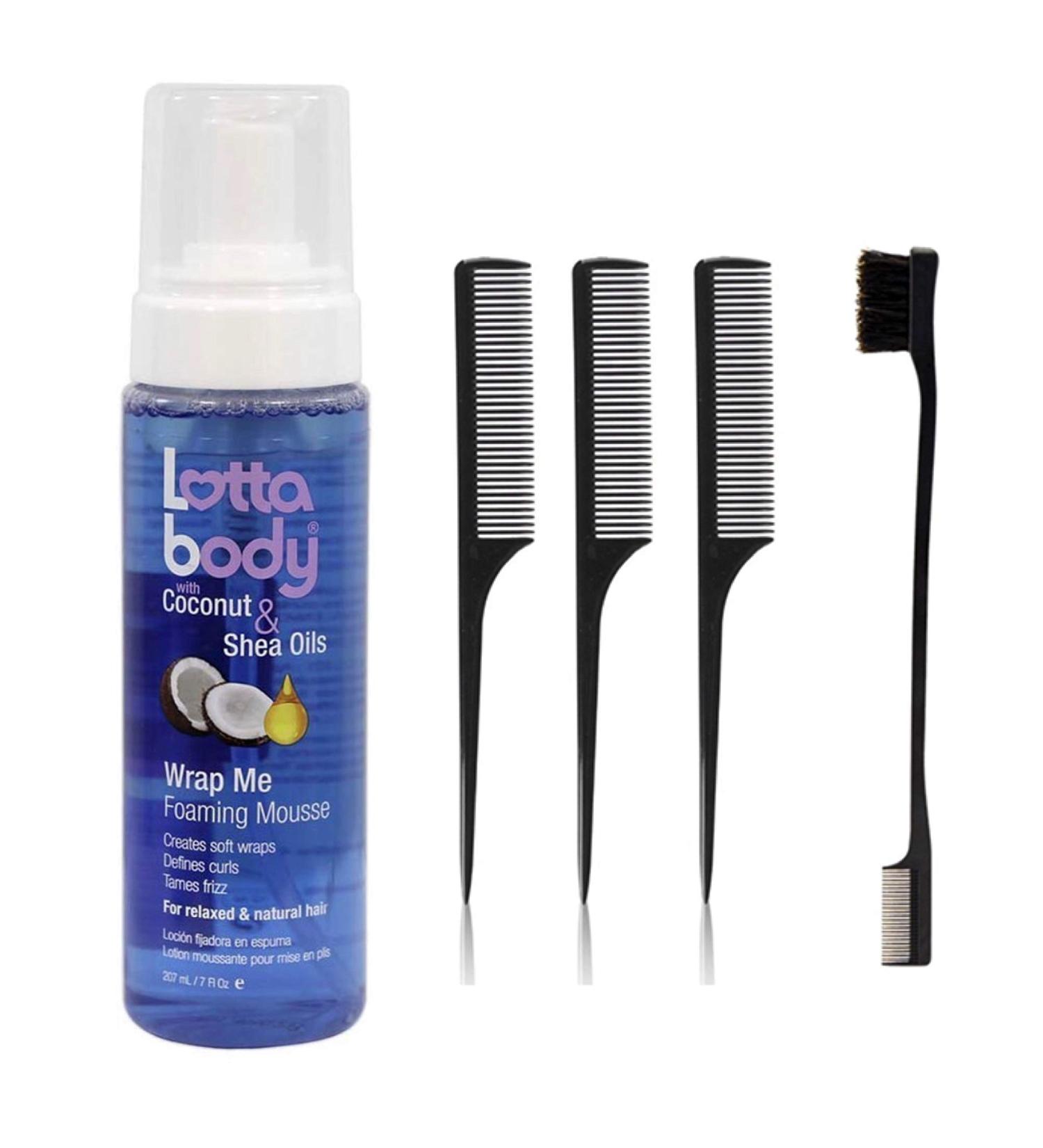 Lotta Body Wrap Me Foaming Mousse with Coconut and Shea Oil 7 oz Bundle with Edge Control Brush and Rat Tail Comb Set - Buy Online on GoSupps.com
