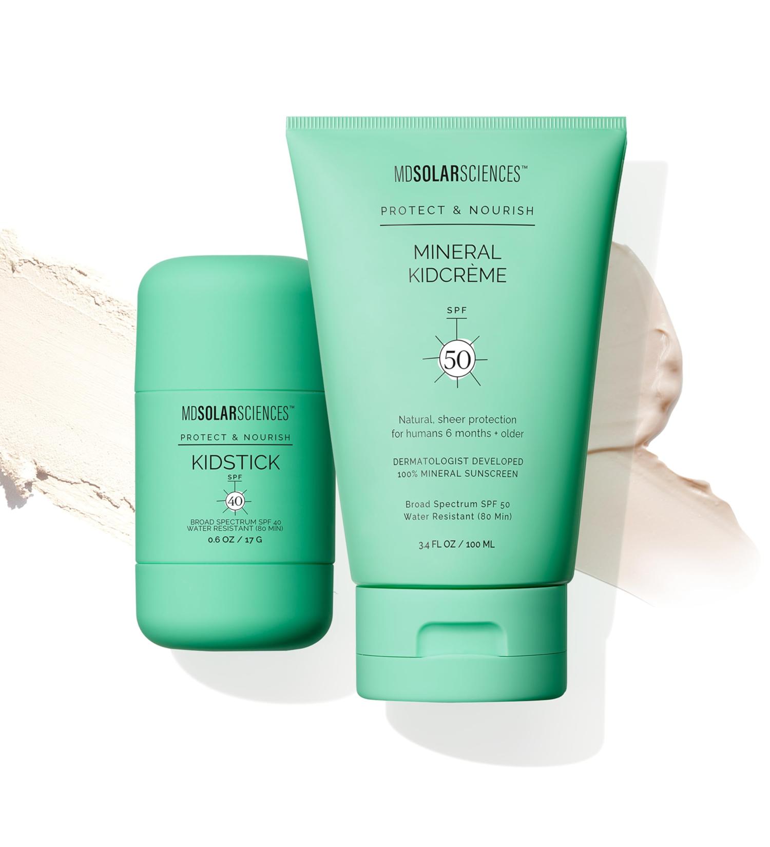 Bundle of MDSolarSciences Mineral KidStick SPF 40 & KidCr me SPF 50 | Gentle Broad-Spectrum Kids Sunscreen | Water-Resistant | Easy Glide-On Zinc Formula Safe for Sensitive Skin | Non-Greasy - Buy Online on GoSupps.com