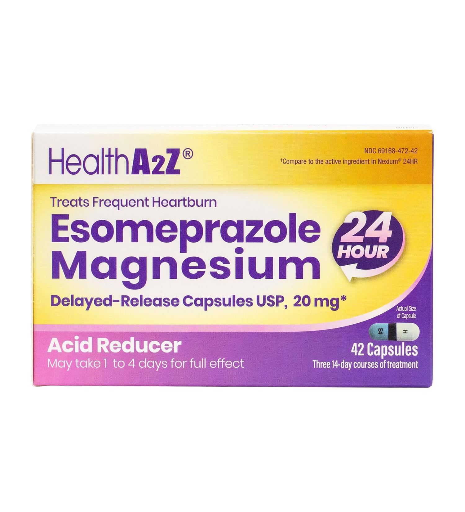 HealthA2Z Esomeprazole Magnesium | Acid Reducer | 20mg | Delayed-Released Capsules USP | 24 Hours | Treats Frequent Heartburn (42 Counts) - Buy Online on GoSupps.com