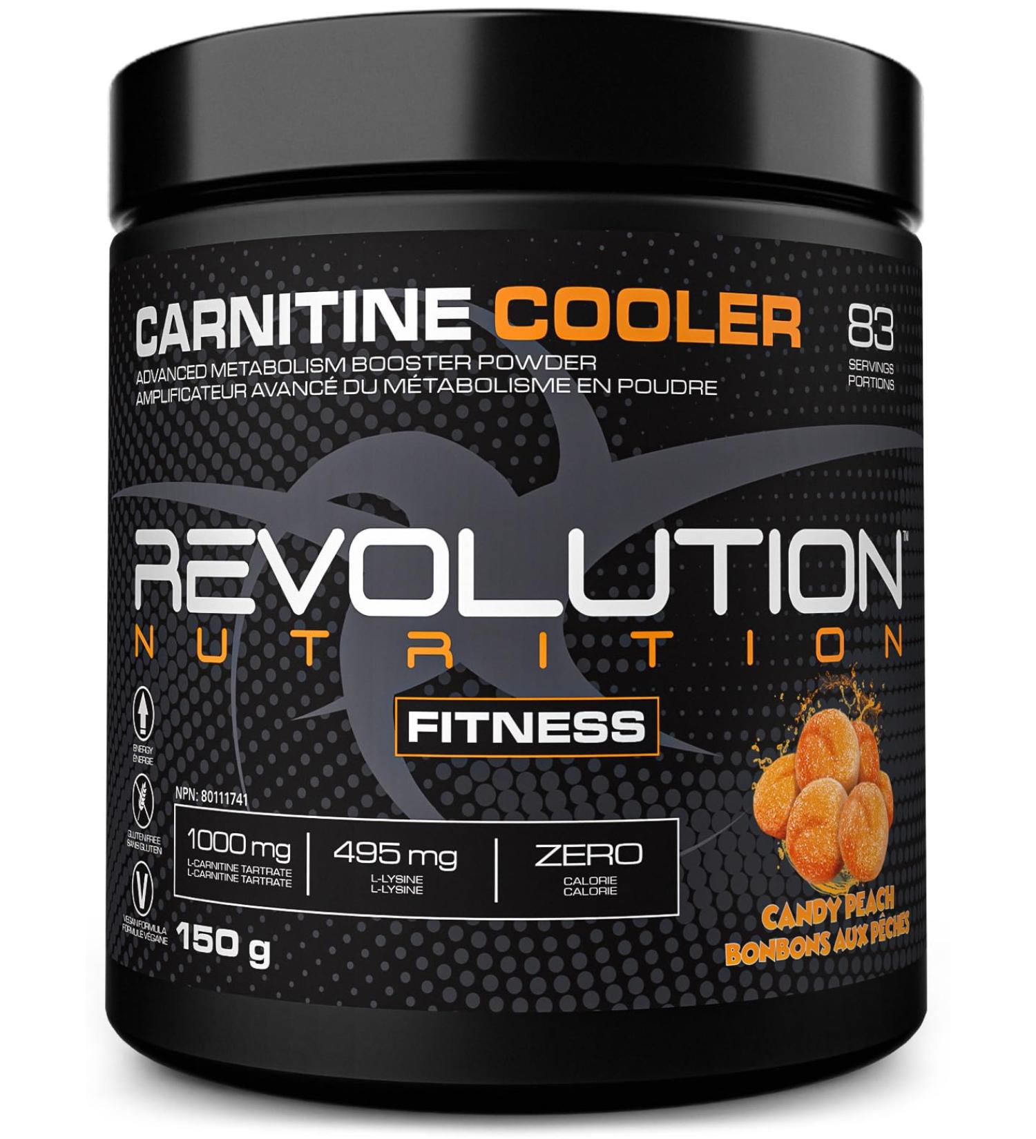 Revolution Nutrition Carnitine Cooler Powder L- Carnitine Tartrate Lean supplement Amino Acid Enhance Endurance Zero Calorie 1000 mg L- Carnitine 945 mg L-Lysine 150g 83 Servings (Candy Peach 0.33 Pound) Candy Peach 0.33 Pound - Buy Online on GoSupps.com