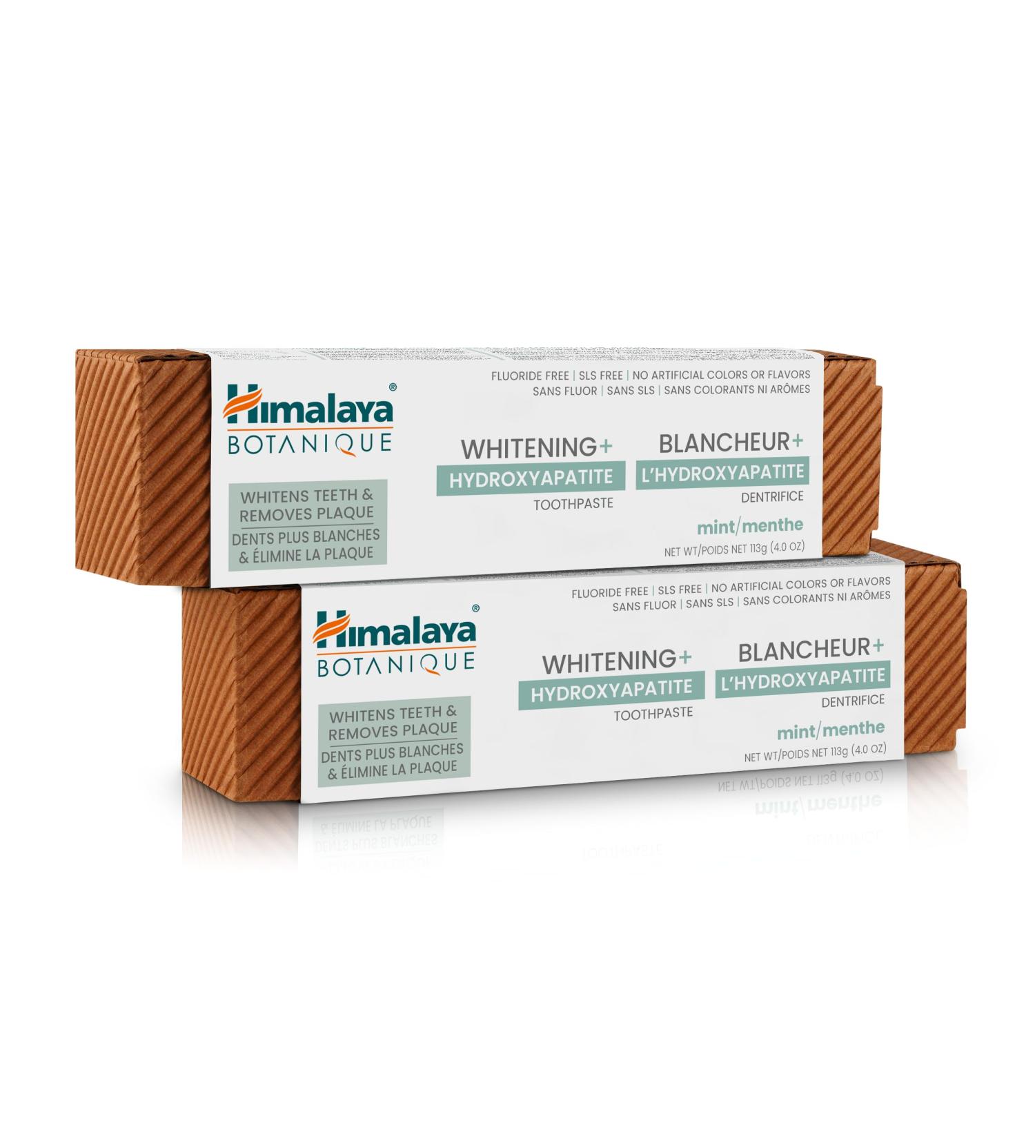 Himalaya Botanique Whitening + Hydroxyapatite Toothpaste for Whiter Teeth & Fresher Breath Hydroxyapatite Support & Mint Flavor Fluoride-Free SLS Free & Vegan 4.0 oz 2 Pack 113 g (Pack of 2) - Buy Online on GoSupps.com