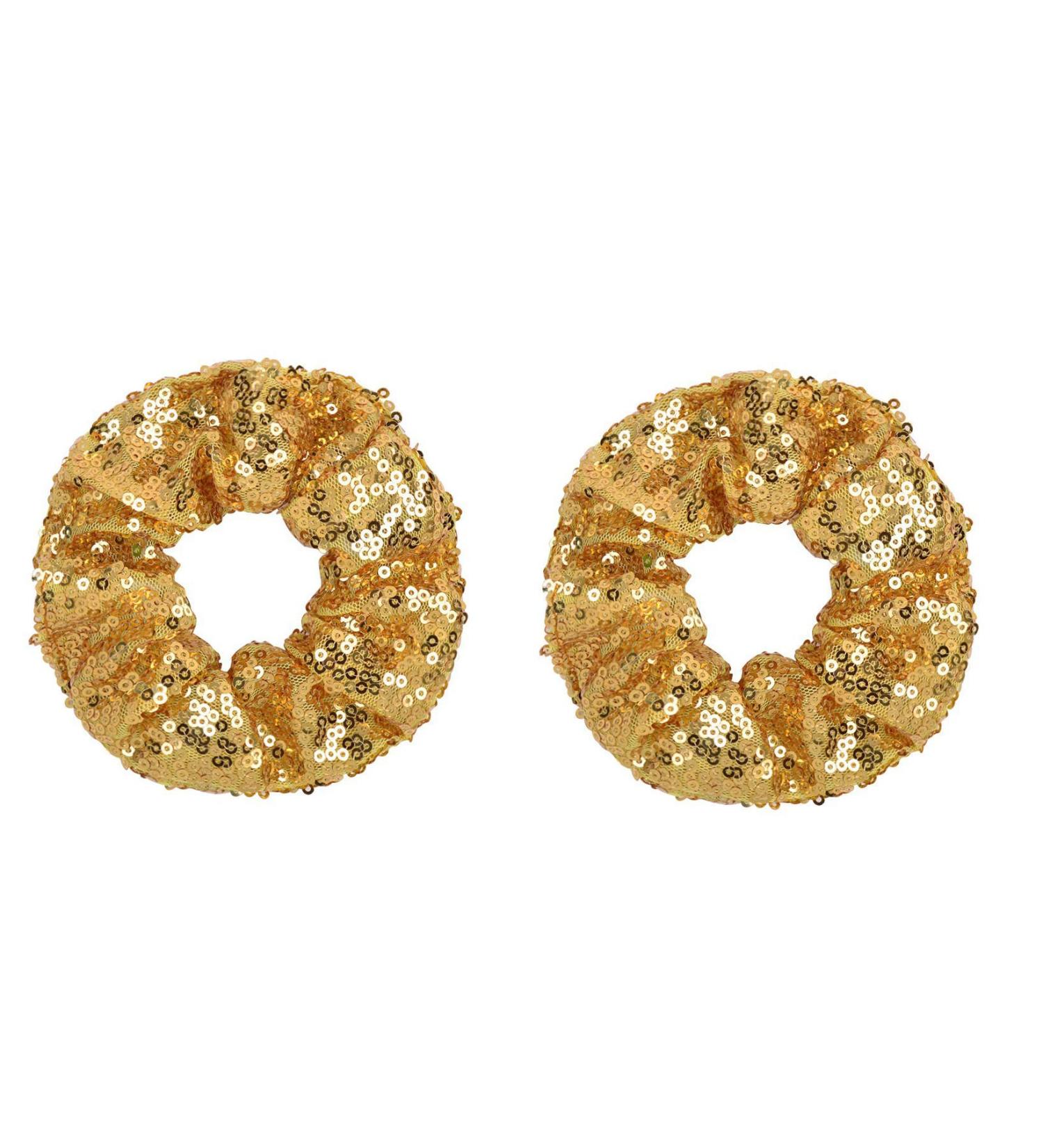 ZOONAI Women Teen Girls Sequins Satin Scrunchies Hair Accessories Elastic Sparkly Hair Ponytail Holder Hair Tie - Set of 2 (Gold) - Buy Online on GoSupps.com