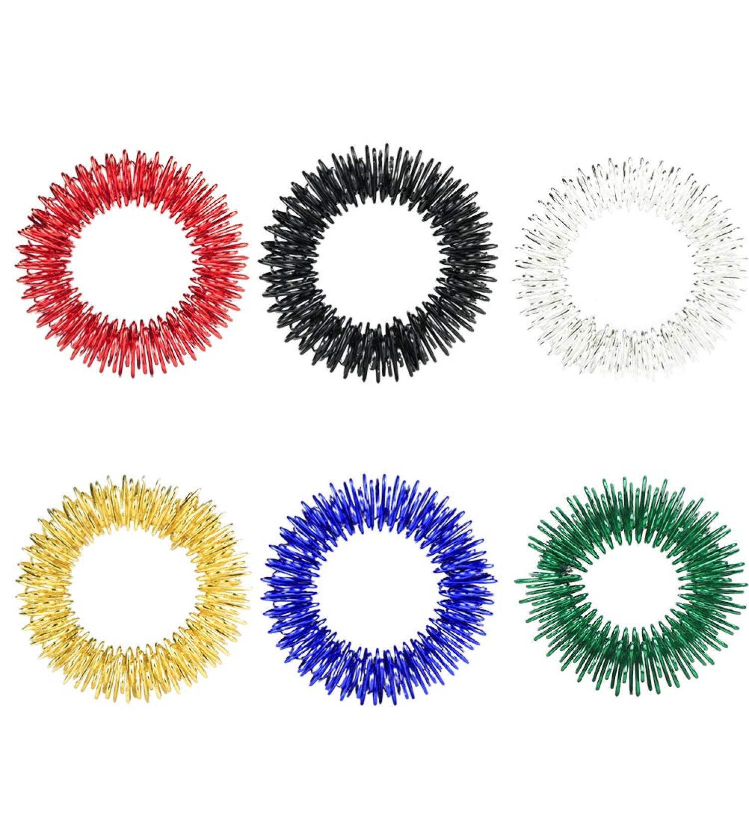 Miokycl 6Pcs Spiky Sensoric Finger Massage Rings - Stress Relief Acupressure Toys in Gold Silver Black Red Blue Green | International Shipping - Buy Online on GoSupps.com