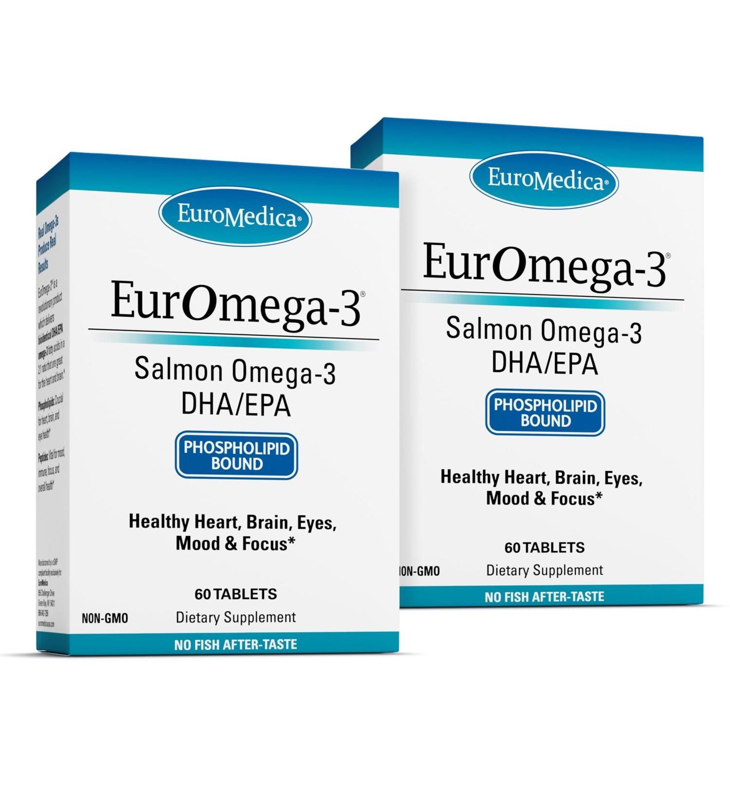 EuroMedica EurOmega-3 - Dietary Supplement with EPA & DHA - Omega-3 Tablets for Brain & Heart Health Support - Nutritional Supplement with Essential Fatty Acids & Peptides - 60 Tablets - Buy Online on GoSupps.com