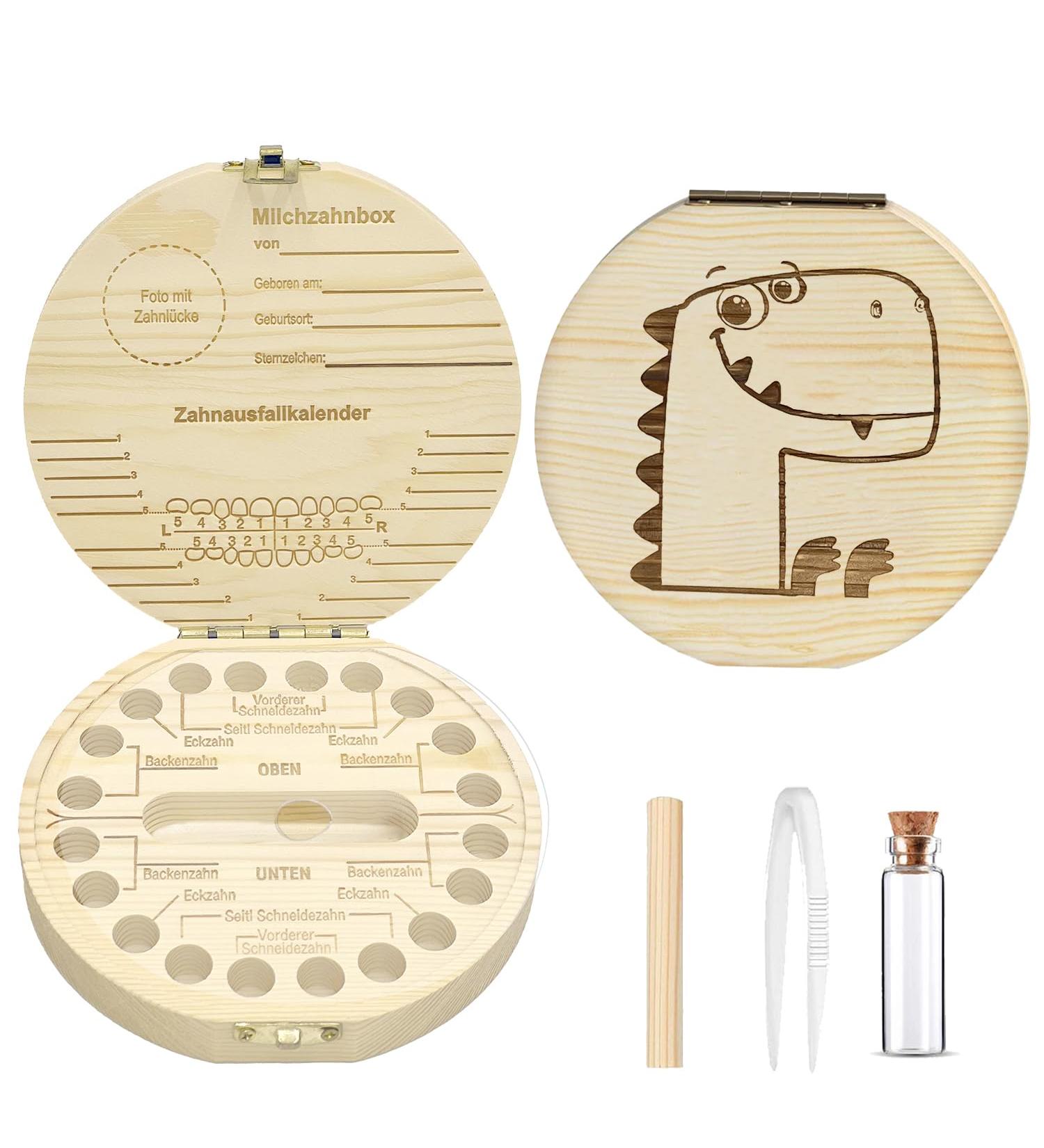 Sunshine Smile Wooden Milk Teeth Tooth Box - Cute Dinosaur Storage for Baby Teeth - Buy Online on GoSupps.com