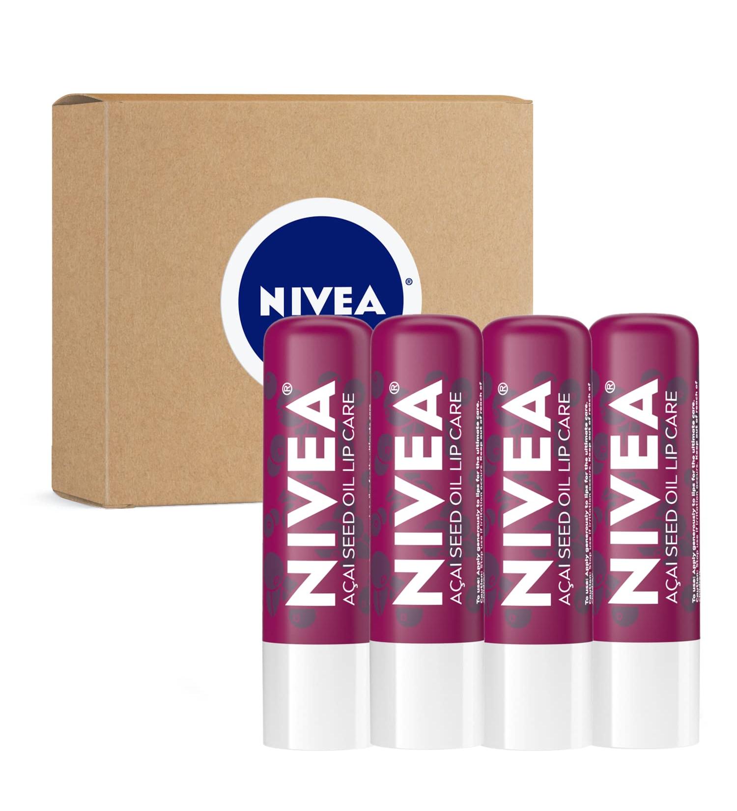 NIVEA Vegan Lip Care Acai Seed Oil & Shea Butter Lip Balm Stick 0.17 Oz (Pack of 4) - Buy Online on GoSupps.com
