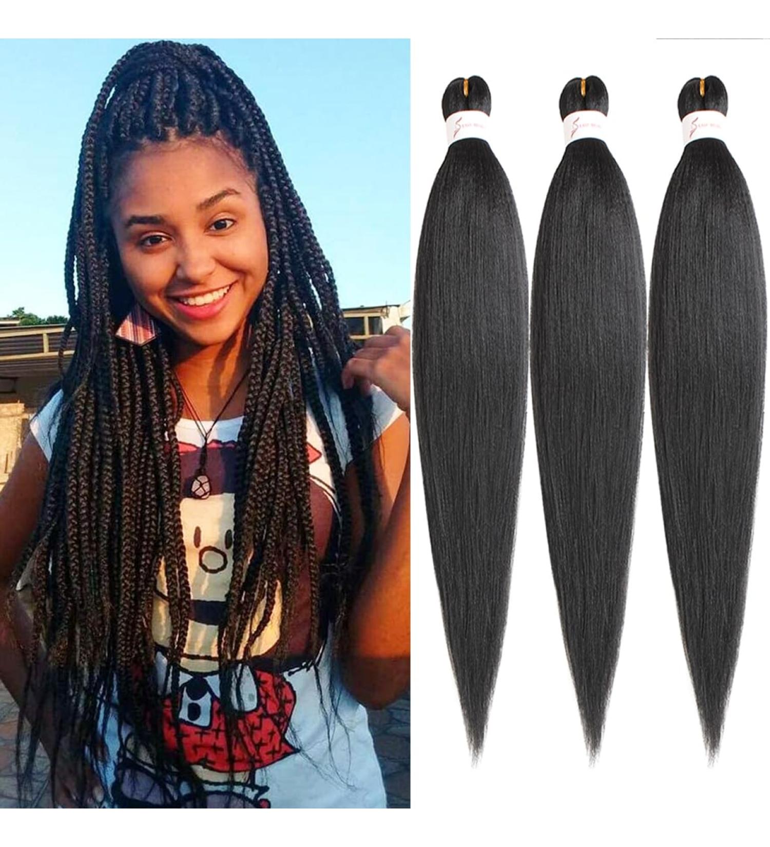 Leeven 3 Packs Pre Stretched Braiding Hair Extension Black Yaki Texture 26 Inch EZ Braids Kanekalon Hair Black Braiding Crochet Hair Extensions /2# 26 Inch (Pack of 3) 2# - Buy Online on GoSupps.com