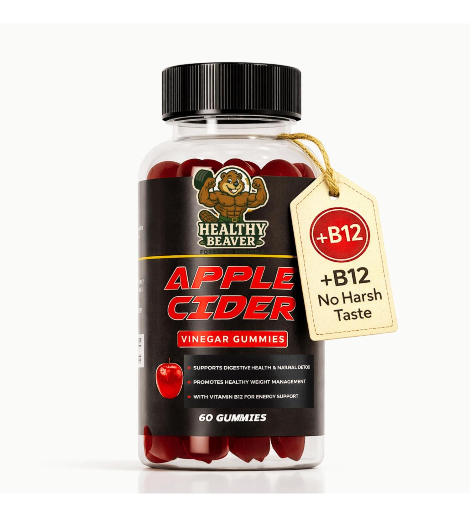 HEALTHY BEAVER Apple Cider Vinegar Gummies 1000 mg with Vitamin B12 & Beetroot for Energy Digestion & Gut Health 60 Chewable Gummies - Buy Online on GoSupps.com