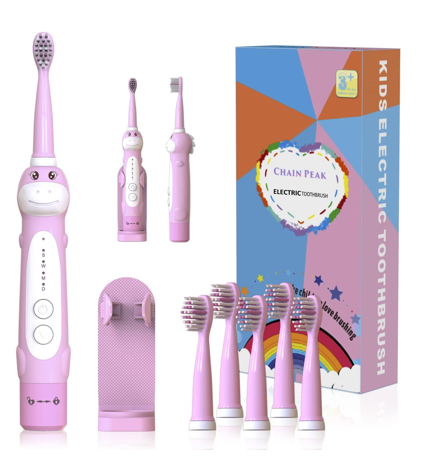 Dinosaur Toothbrush Kids Sonic Electric Toothbrush for Children Toddlers Boys Girls Age 3-12 with 30s Reminder 2 Mins Timer 5 Modes 6 Brush Heads Rechargeable Wall-Mounted Holder 8680 Pink+ 6 Heads+ Holder(package Might Vary) - Buy Online on GoSupps.com