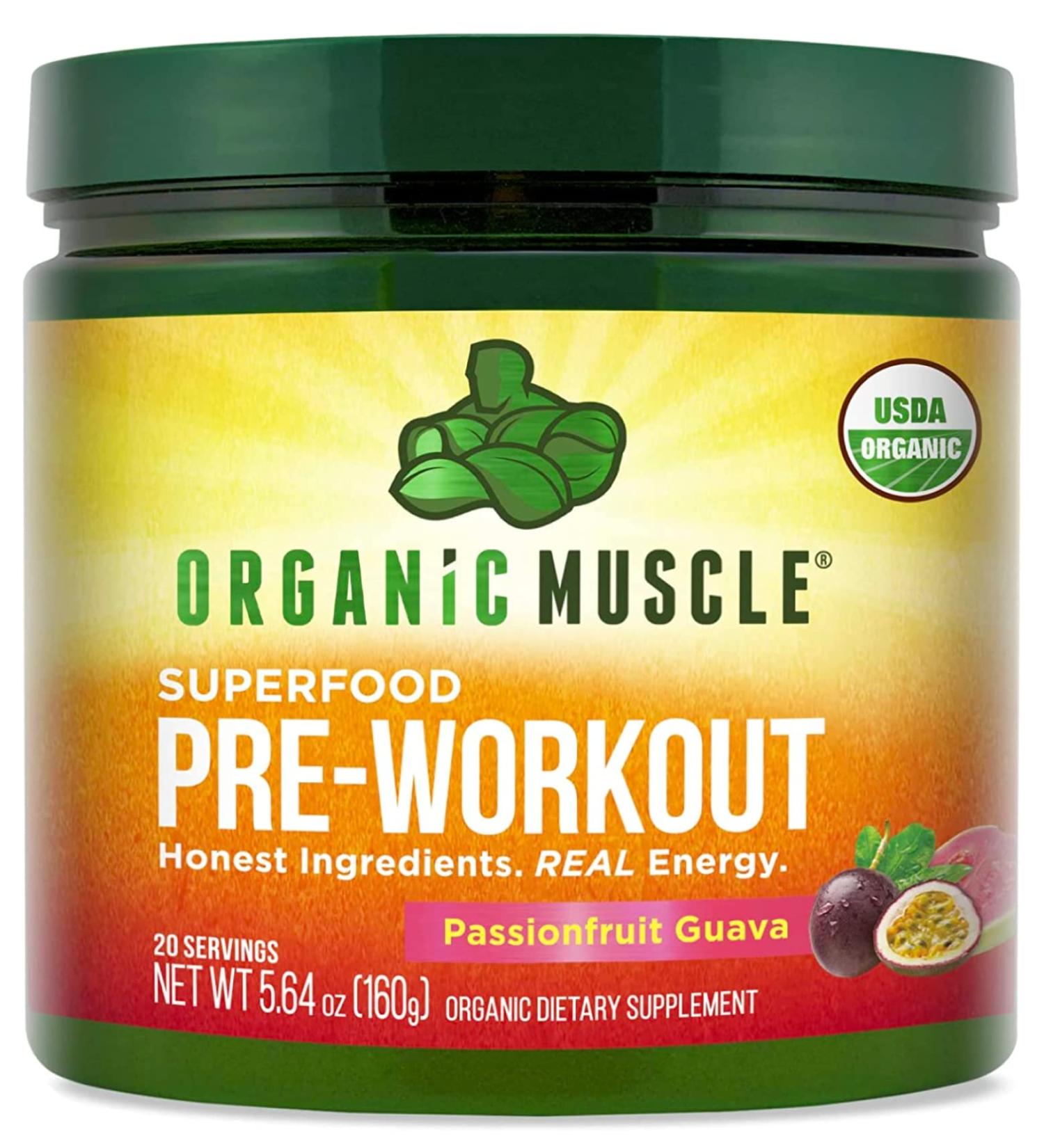 Organic Muscle Superfood Pre-Workout Powder - USDA Organic, Keto, Vegan, Non-GMO - Passionfruit Flavor for Energy, Focus, Performance & Endurance - 160g - Buy Online on GoSupps.com