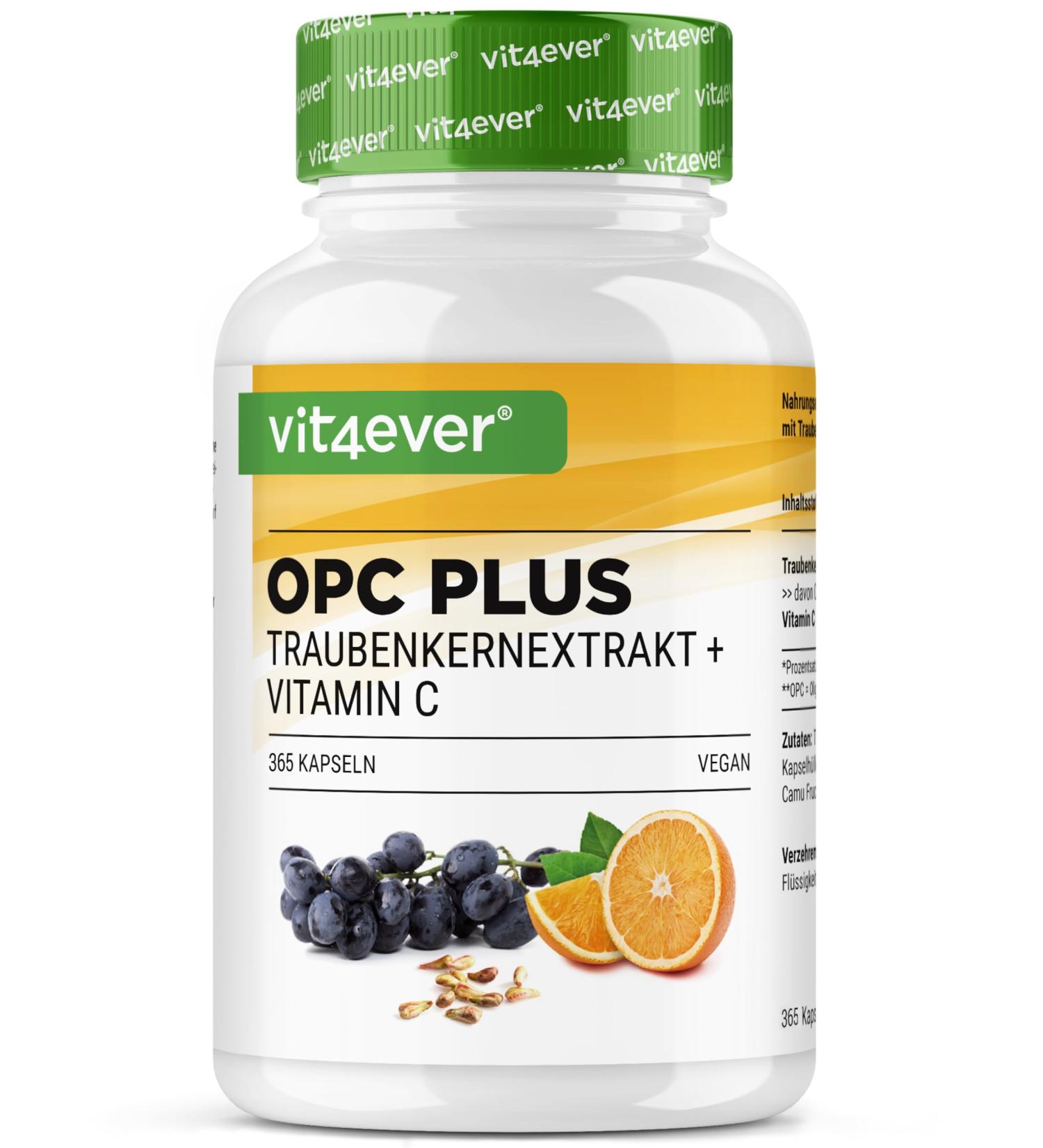 Grape Seed Extract OPC + Natural Vitamin C - 365 capsules for 12 months - Highest OPC content according to HPLC - Laboratory tested from European grapes - Vegan - Buy Online on GoSupps.com