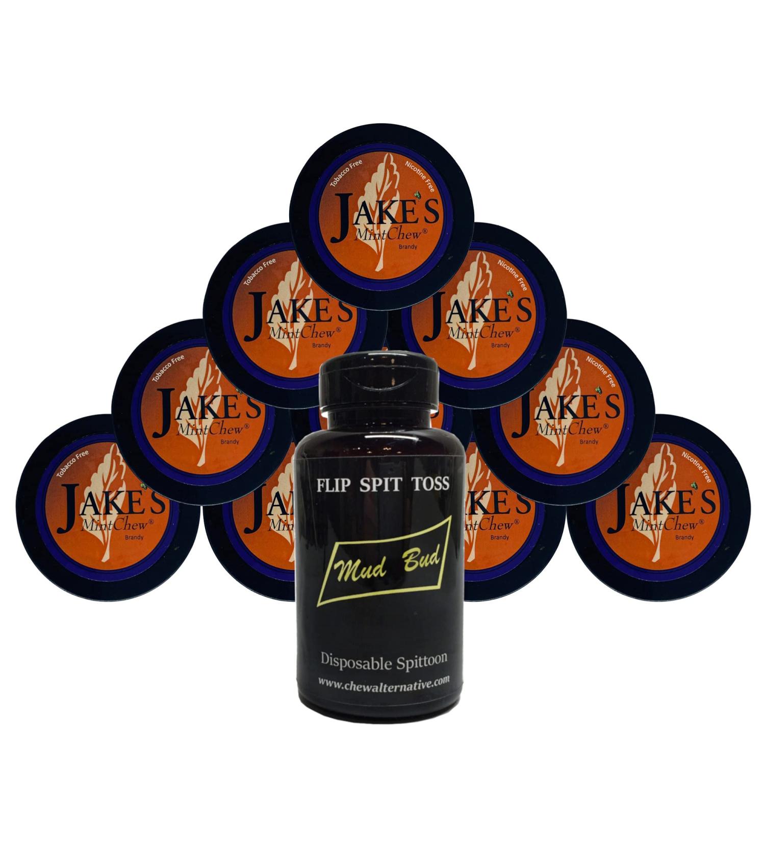Jake's Mint Chew Brandy - 10 Cans - Includes Mud Bud Disposable Spittoon (MB)