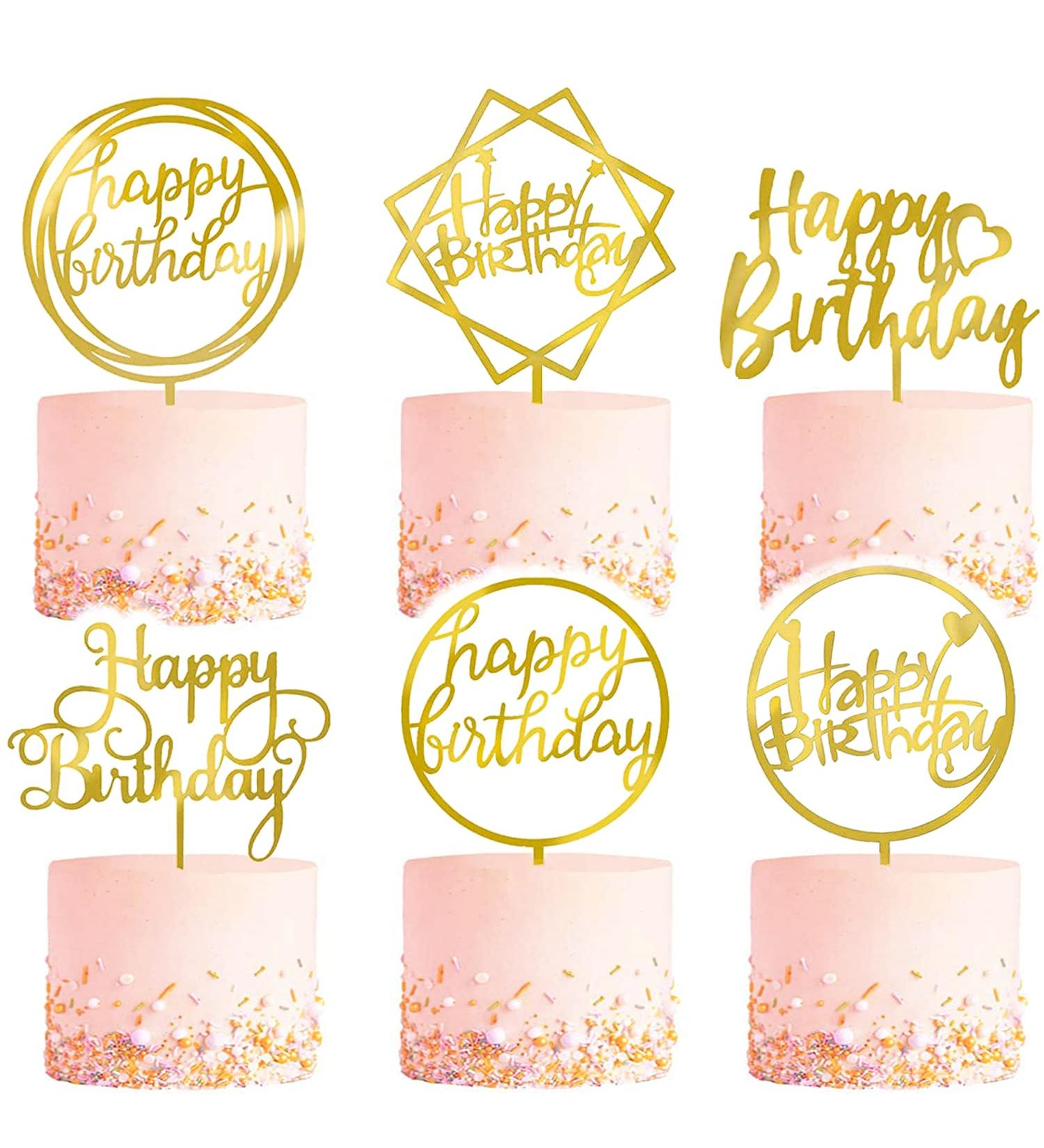 6-Pack Gold Birthday Cake Topper Set  Double-Sided Glitter  Acrylic Happy Birthday Cake Toppers /Cupcake Toppers  Birthday Decorations for Children or Adults. 6Pack-Gold2 - Buy Online on GoSupps.com