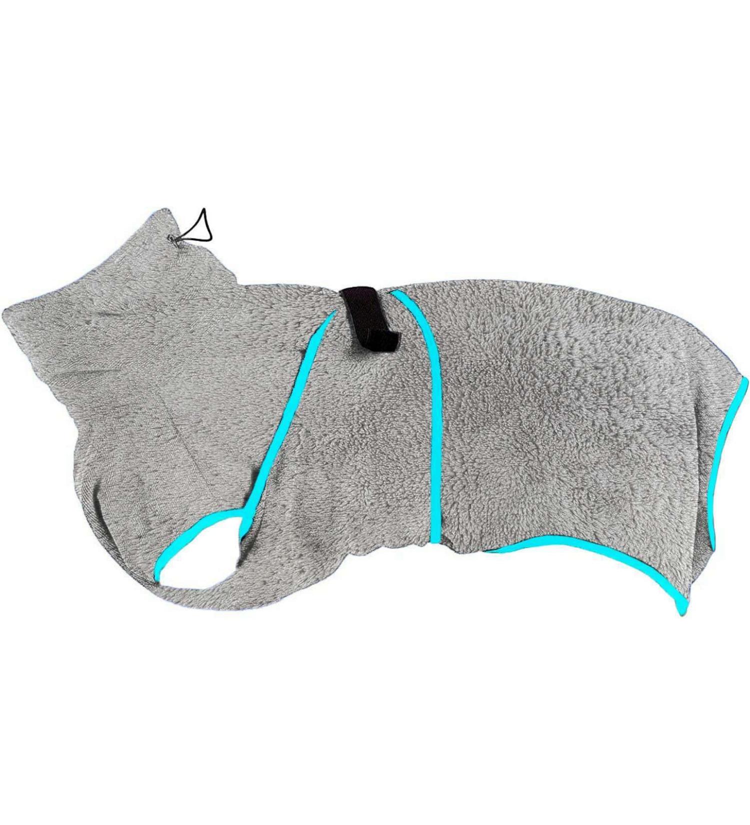OWBB Extra Suction Dog Bath Towel & Cat Fast Drying Bathrobe - XS Soft Fleece Gray | Adjustable Straps Pet Coat - Buy Online on GoSupps.com