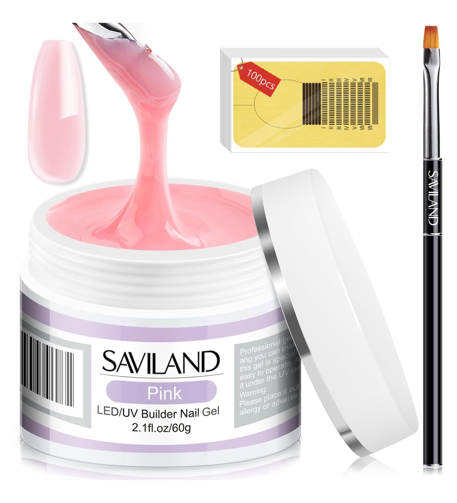 Saviland 60g Rose Builder Gel for Gel Nails - Complete Nail Extension Set with 100 PCs & Acrylic Brush for Beginners - Manicure & Nail Art Essentials - Buy Online on GoSupps.com