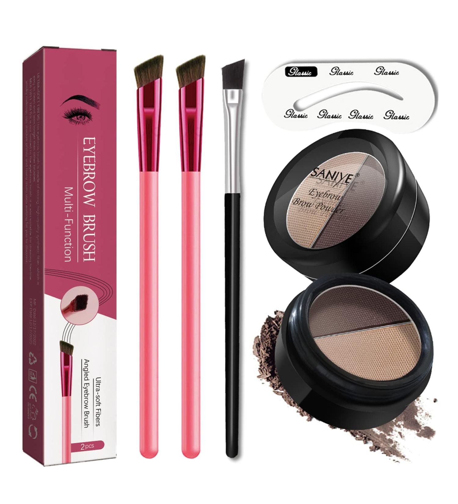 4D Hair Stroke Brow Stamp & Ultra Thin Brow Brush | Multi-Function Angled Eyebrow & Powder Brush - (04) - Buy Online on GoSupps.com