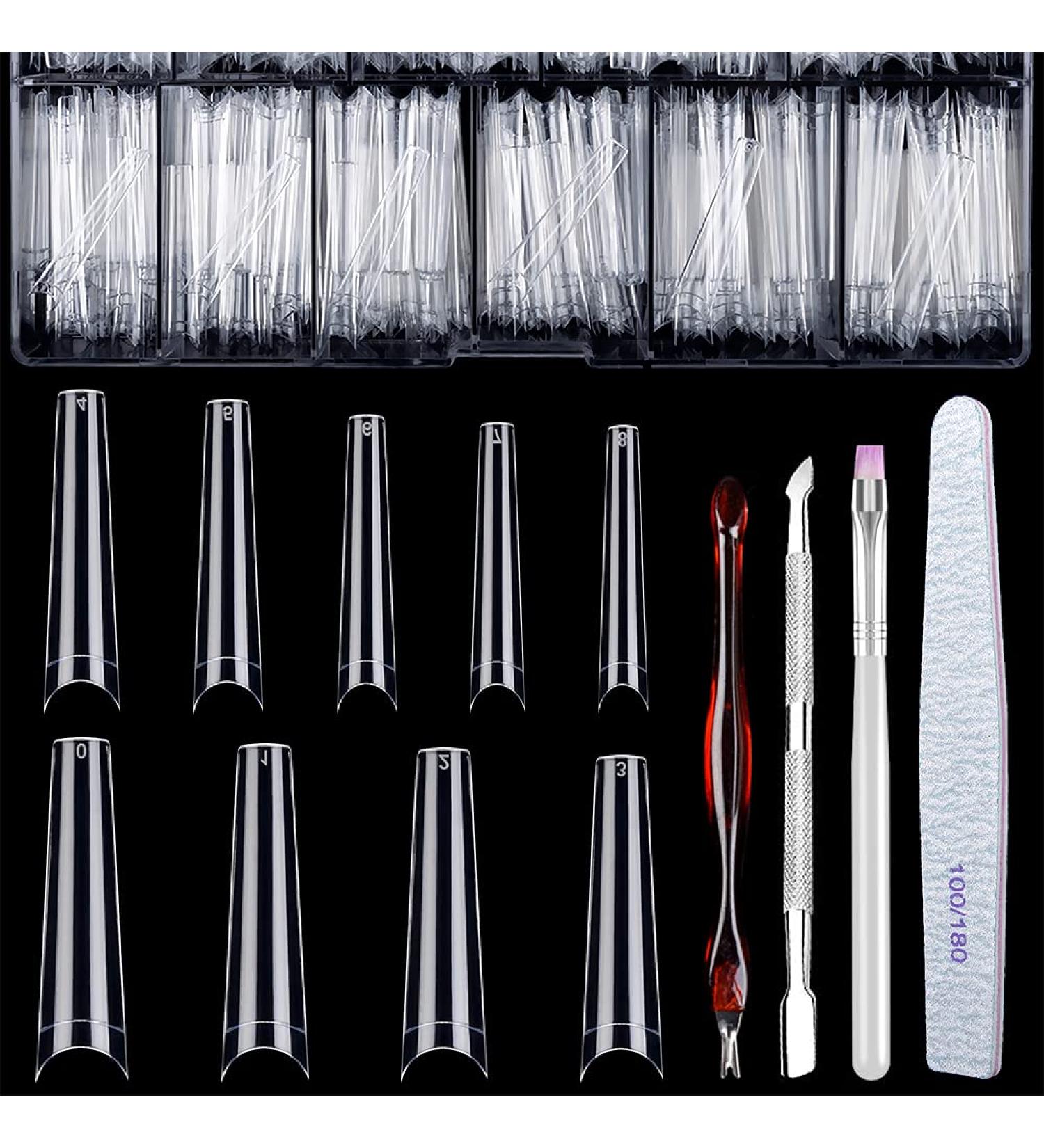 Extra Long Coffin Nail Tips  Clear Acrylic Nail Tips 550 Pcs Half Cover Artificial False Nails for Salons and DIY Nail Art with Box (9 Sizes) XL half cover - Buy Online on GoSupps.com