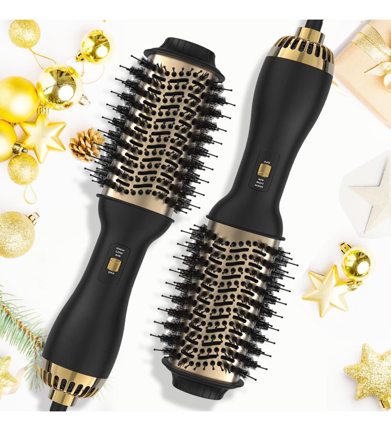 4-in-1 Hair Dryer Brush - Negative Ion Oval Ceramic Dryer & Styler for Drying Straightening Curling & Volumizing (Black Gold) - International Shipping Available - Buy Online on GoSupps.com
