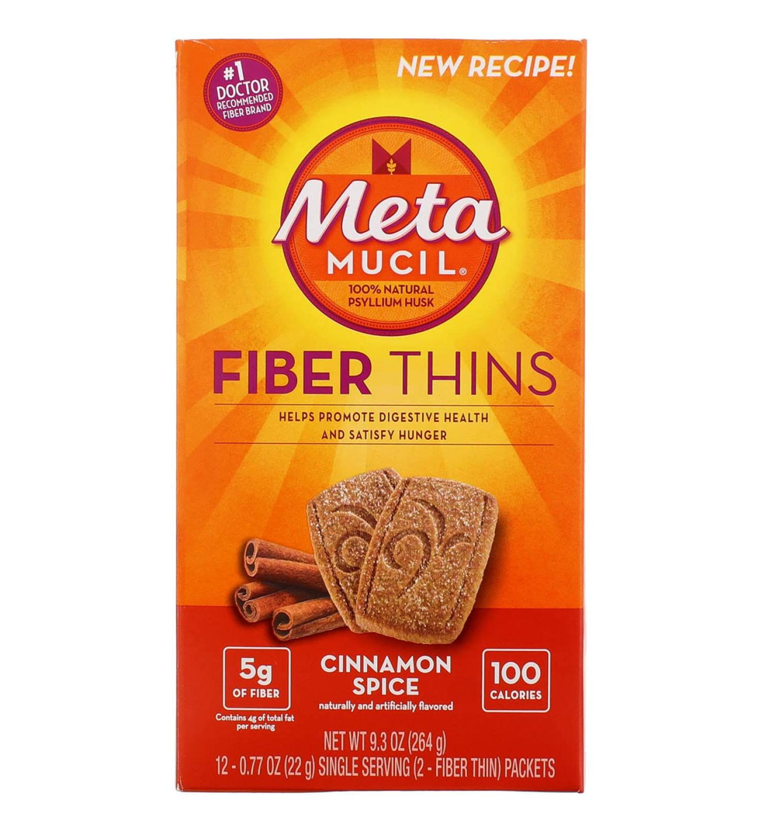 5-Pack Metamucil Fiber Thins Cinnamon - 12ct, 0.77oz per Pack - Buy Online on GoSupps.com