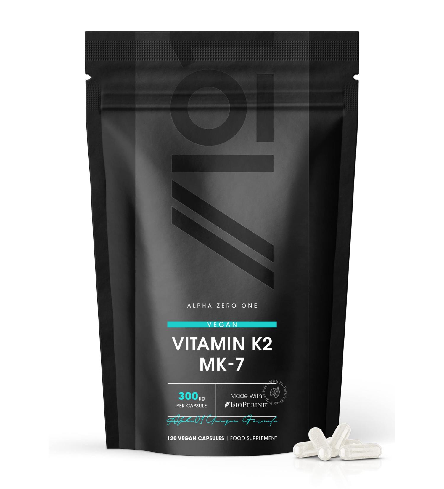 Vitamin K2 MK-7 300mcg Vegan Capsules - Bone Health Support - Non-GMO Halal - 120 ct - Buy Online on GoSupps.com