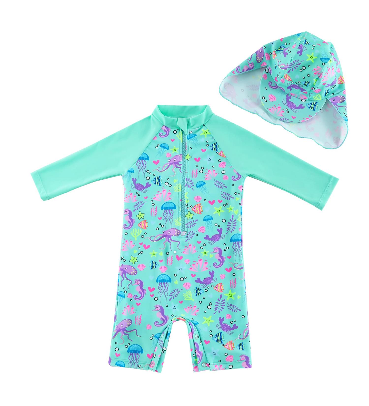 UPF 50+ Baby Zipper Swimwear with Snap Bottom | Green Octopus Toddler Swimsuit | 18-24 Months - Buy Online on GoSupps.com