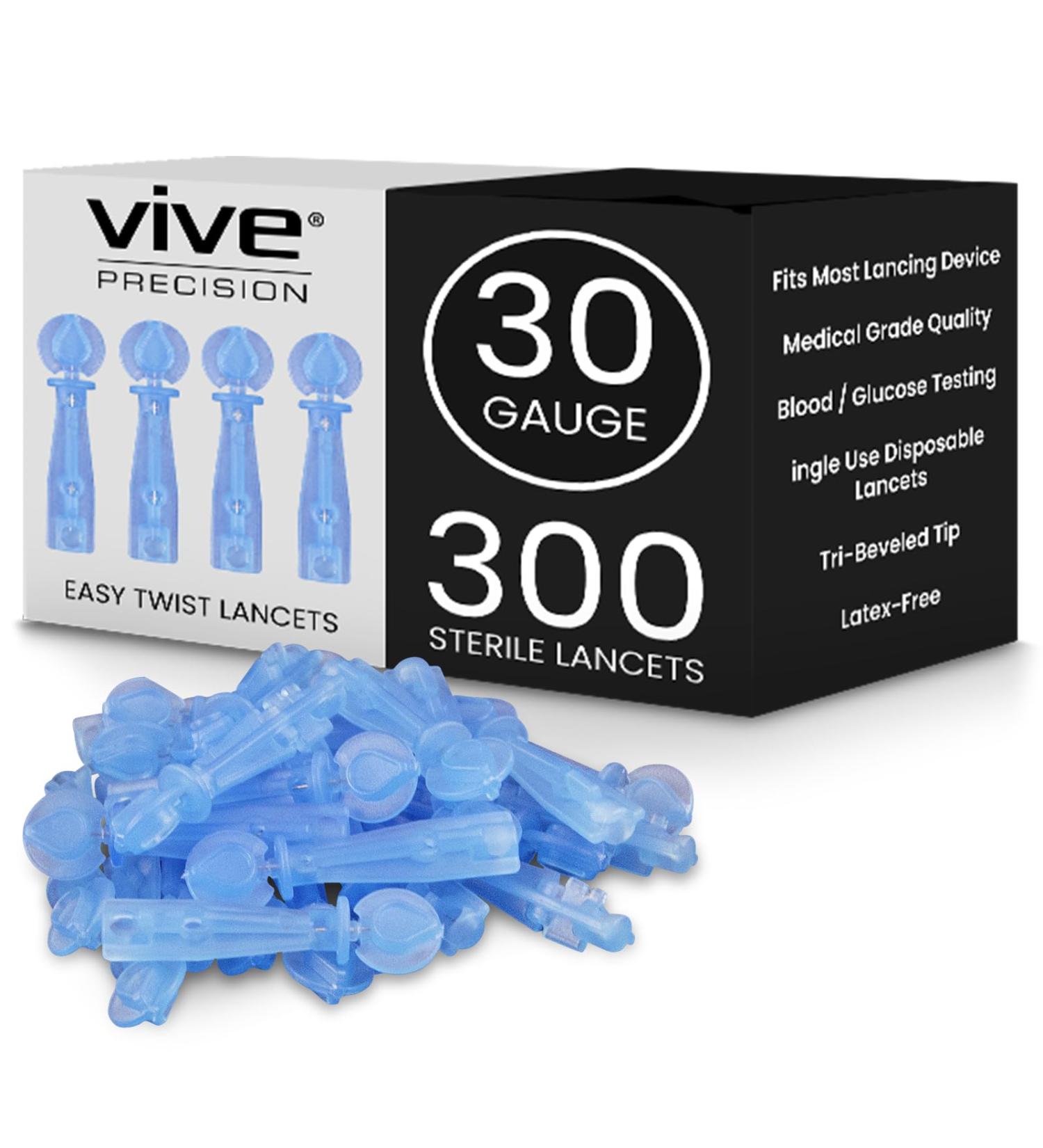 Vive Easy-Twist Lancets for Diabetes - 300 Count 30 Gauge Single Use Finger Pricker for Glucose Monitoring - Safe & Disposable Testing Needles - Buy Online on GoSupps.com