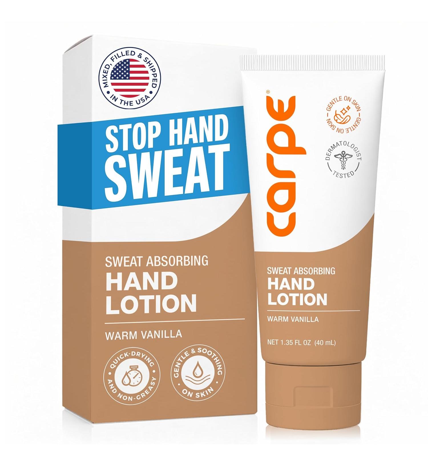 Carpe Antiperspirant Hand Lotion A dermatologist-recommended smooth lotion that helps stop hand sweat Great for hyperhidrosis (Warm Vanilla) Vanilla 1.35 Fl Oz (Pack of 1) - Buy Online on GoSupps.com