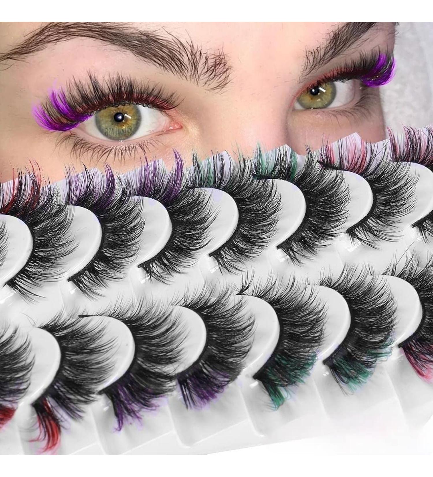 Shop Colored Eyelashes - Fluffy 6D Mink D Curl Strip Lashes | 10 Pairs Natural Wispy False Eyelashes - Buy Online on GoSupps.com