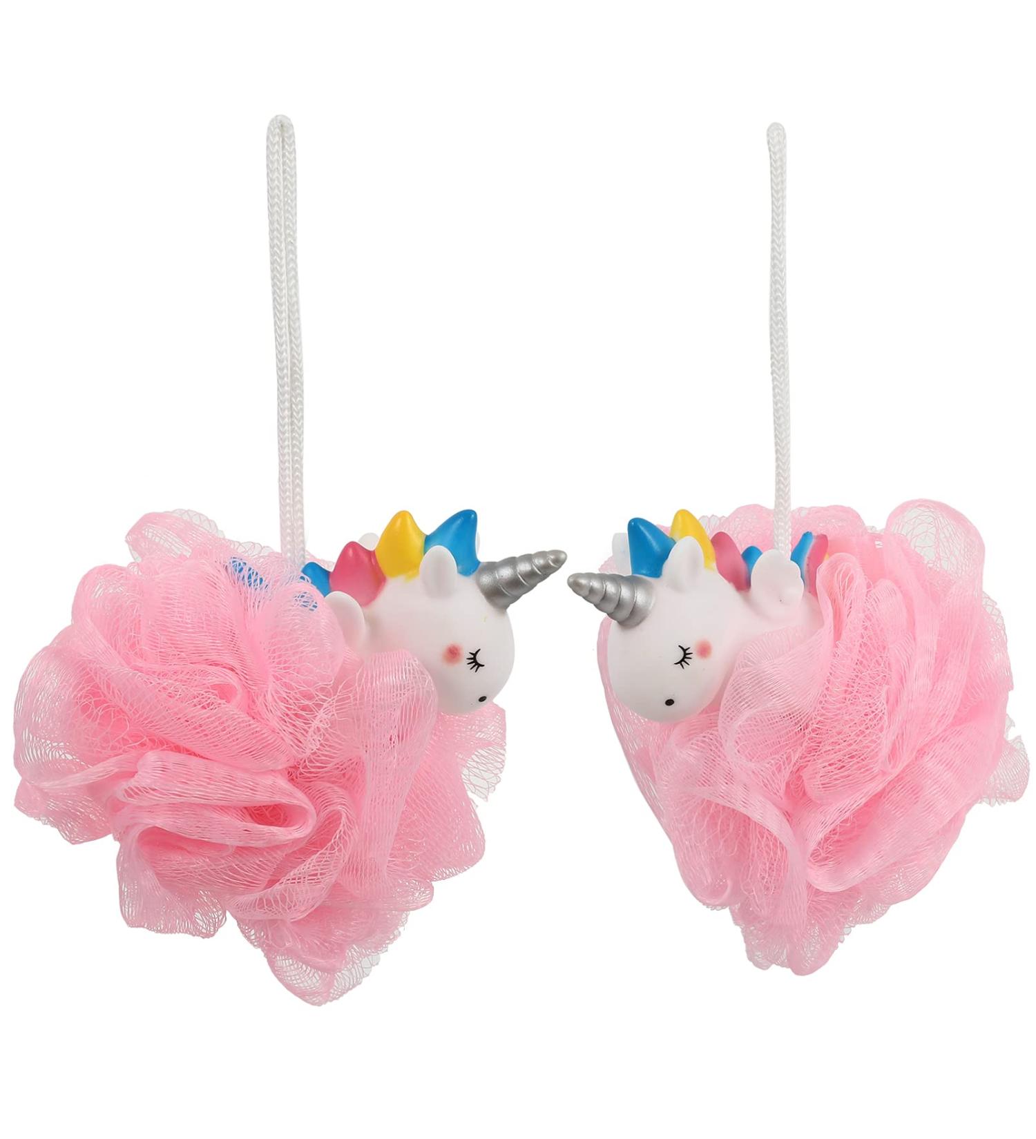 Minkissy 2Pcs Unicorn Shower Loofah - Exfoliating Bath Mesh Pouf Balls for Kids & Adults - Pink Unicorn Body Scrubber - Buy Online on GoSupps.com