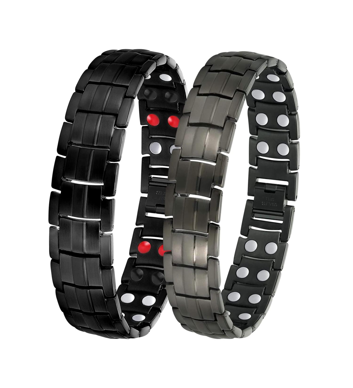 Buy Jeracol 2 Pack Magnetic Bracelets for Men - Titanium Steel with Double Row Magnets - Black & Grey - International Shipping - Buy Online on GoSupps.com