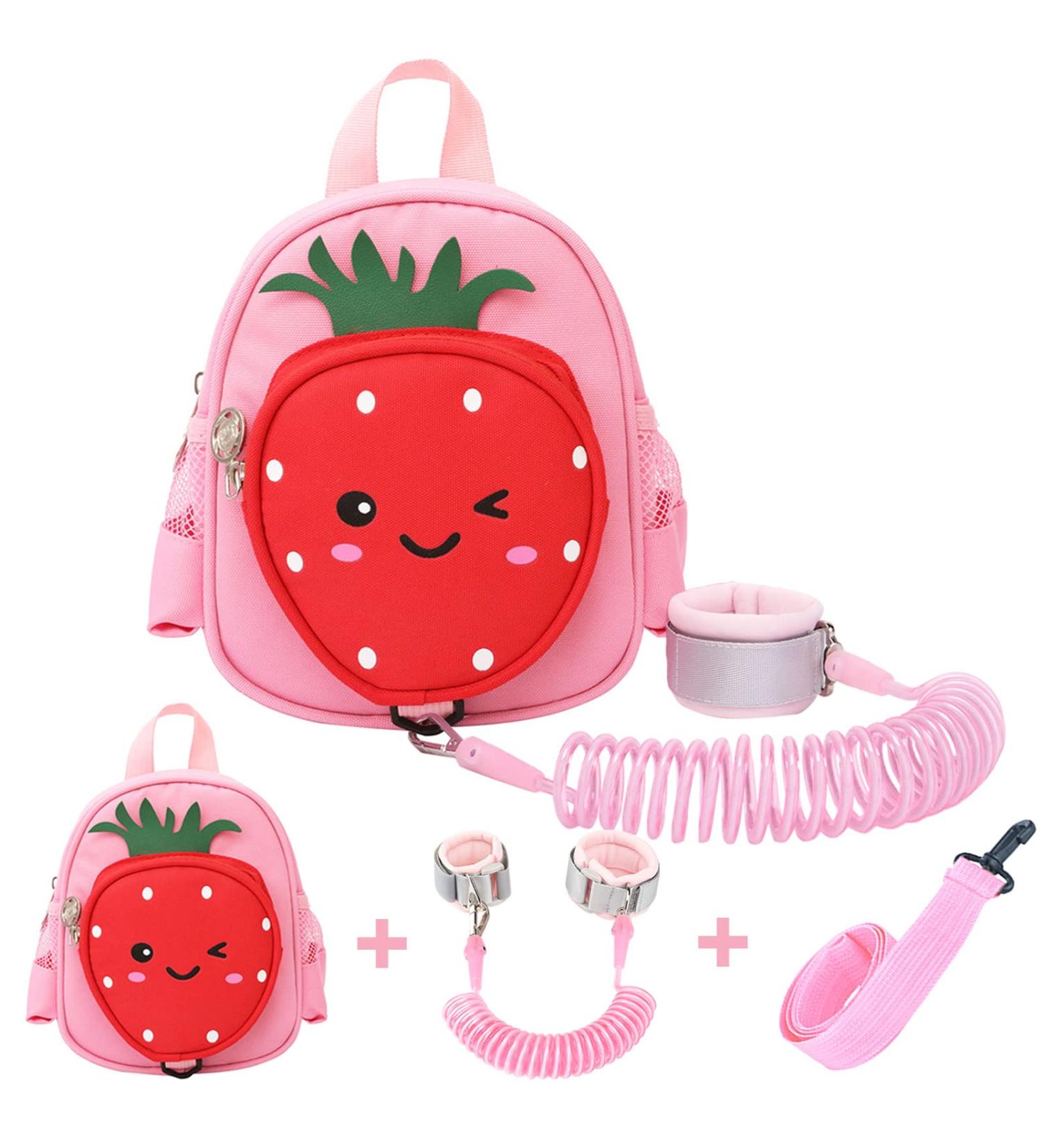 Toddler Backpack with Leash Accmor 4 in 1 Kids Mini Backpacks with Anti Lost Wrist Link Cute Child Harness Bag Rein for Outdoor Strawberry Back Pack Rope Tether for Baby Girls Aged 1-3 Years (Pink) Pink Strawberry - Buy Online on GoSupps.com