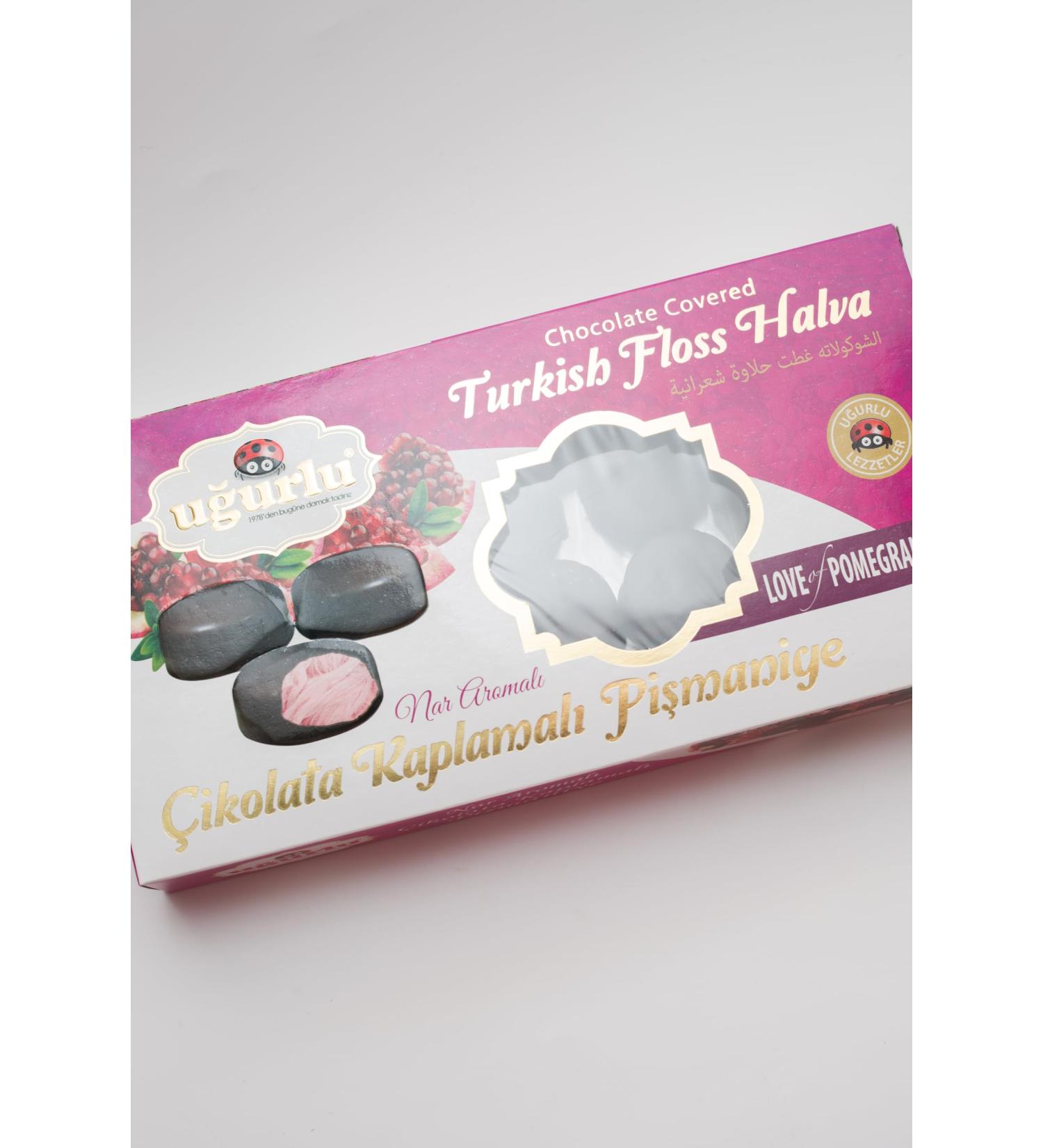 Ugurlu Chocolate Covered Turkish Floss Halva-Chocolate Pomegranate Cotton Candy-200g - Buy Online on GoSupps.com