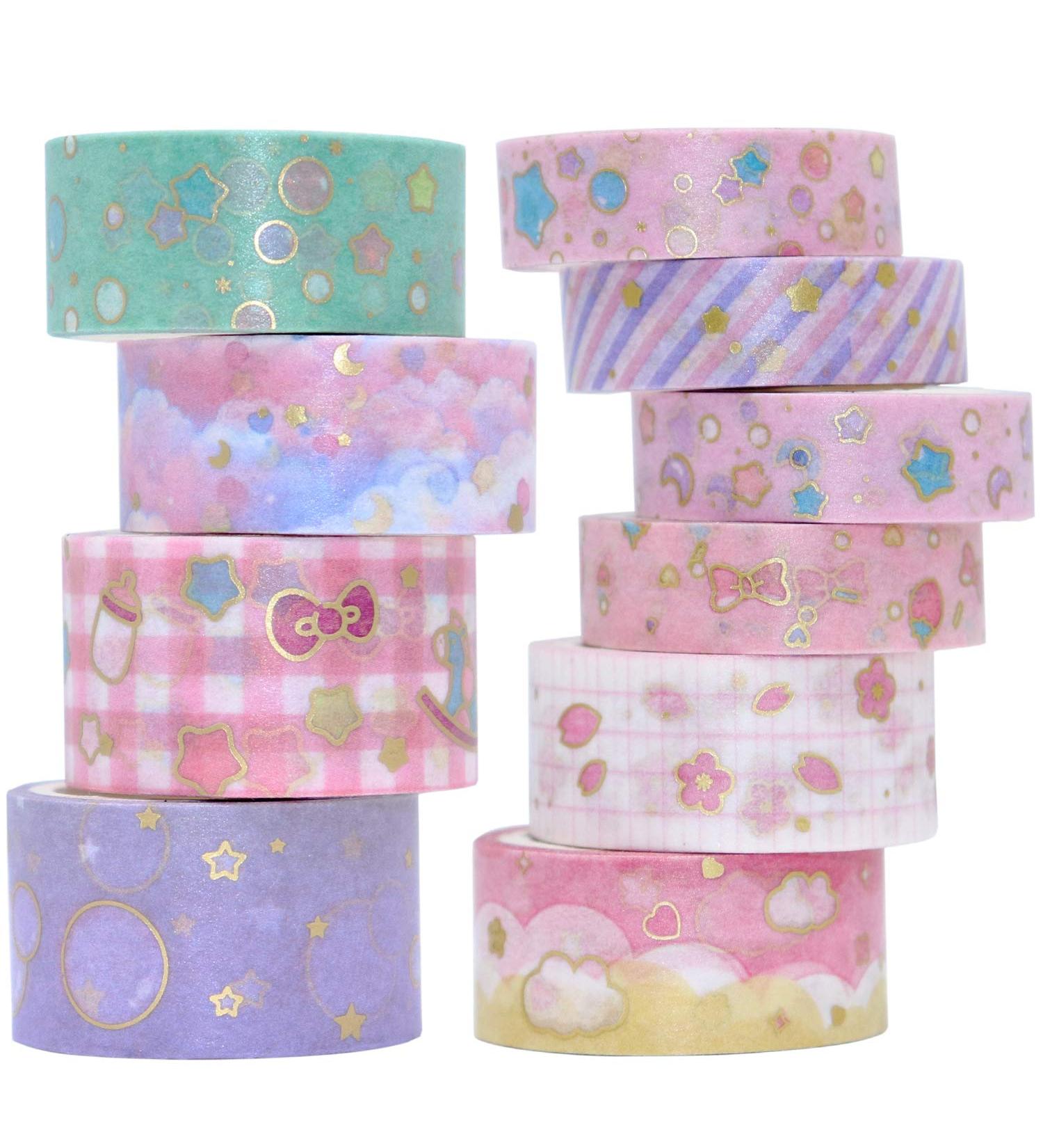 VEYLIN 10Rolls Gold Foil Washi Tape  Pastel Decorative Masking Tape for Gift Wrappings Pink Gold - Buy Online on GoSupps.com