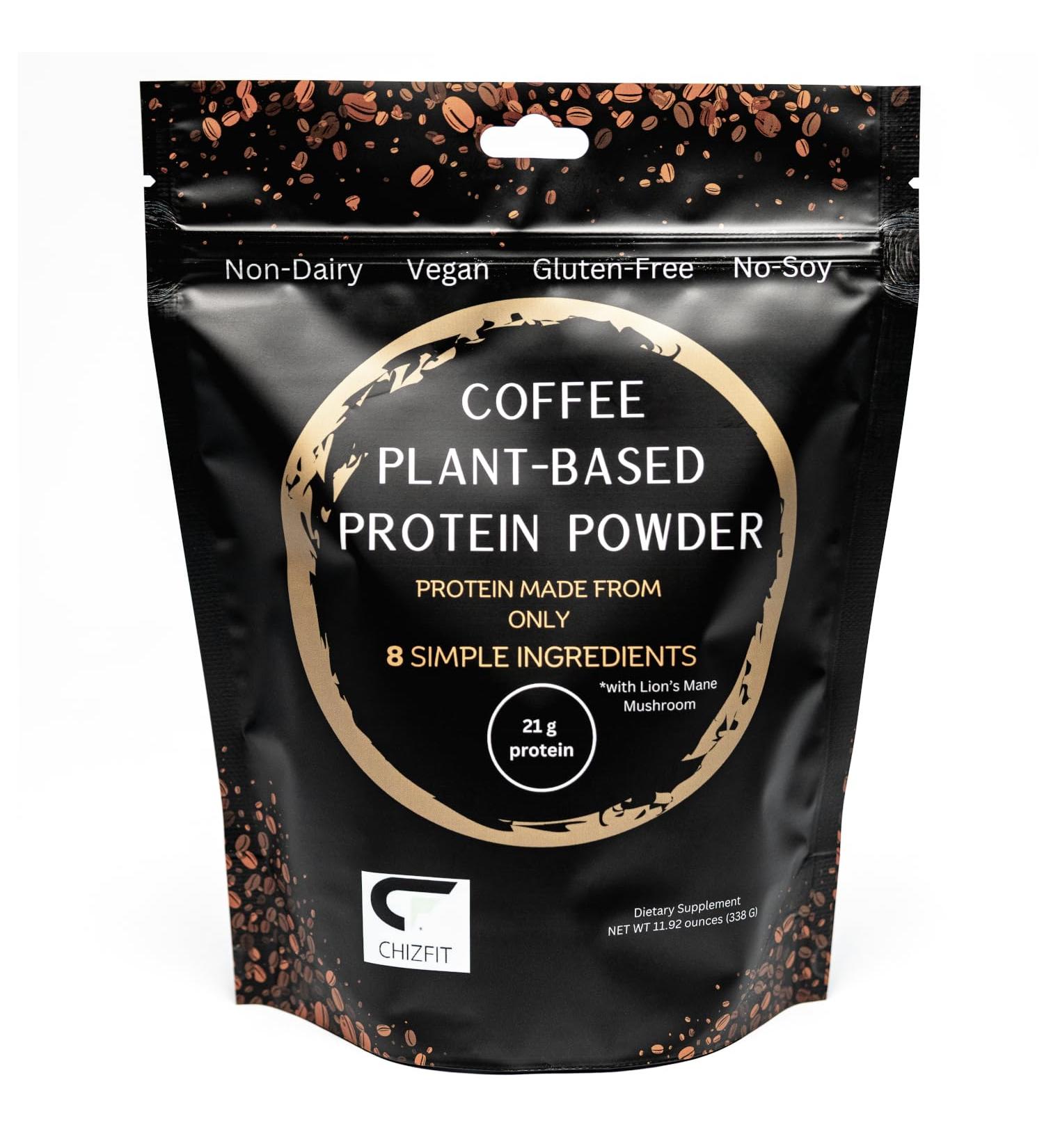 CHIZFIT Plant-Based Protein Powder 8 Simple Ingredients Coffee & Lion's Mane 21 Grams Protein per Serving 11.92 Ounces