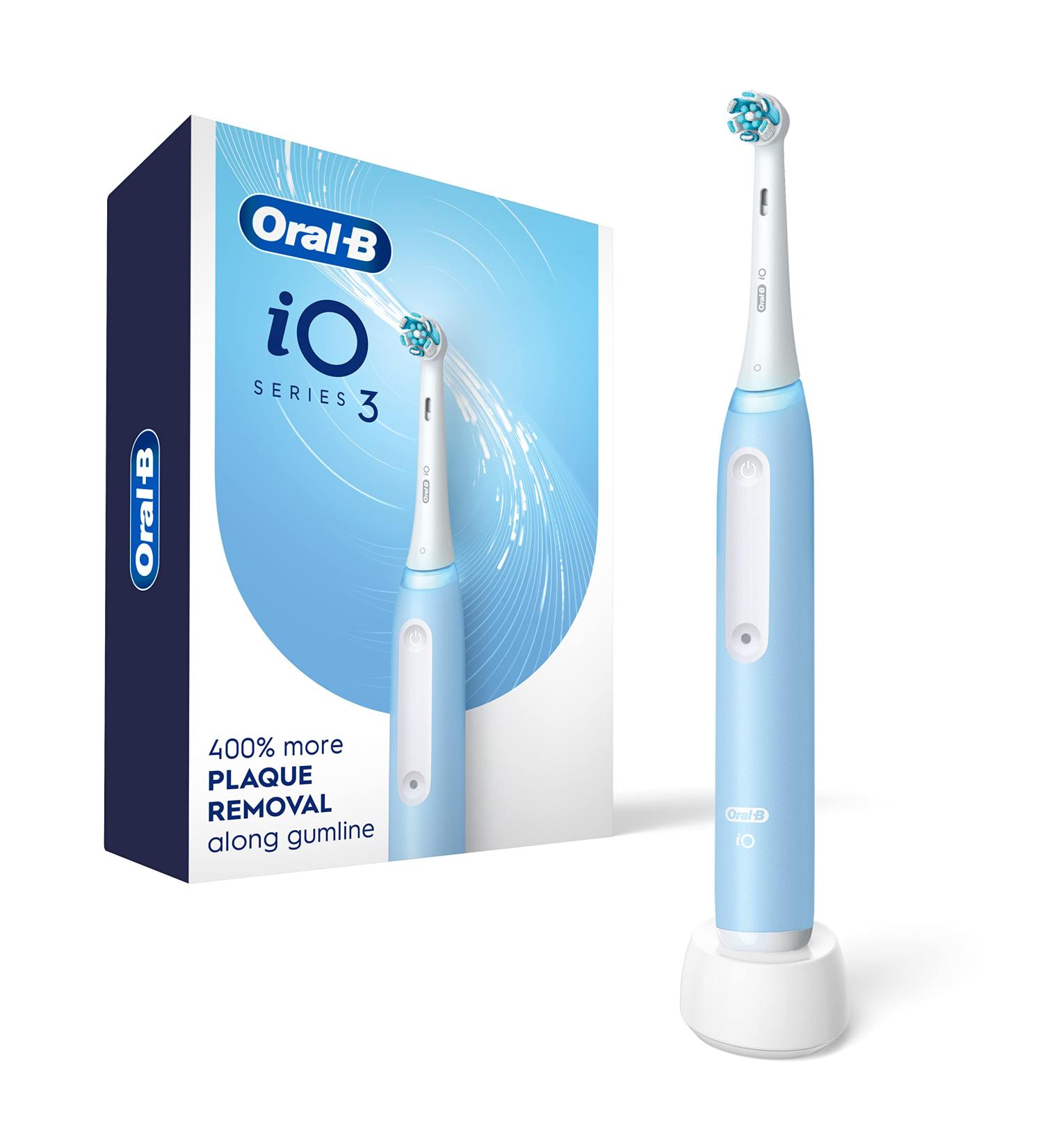 Oral-B iO3 Electric Toothbrush Bundle - Icy Blue | Ultimate Clean Brush Head & Charger - Buy Online on GoSupps.com